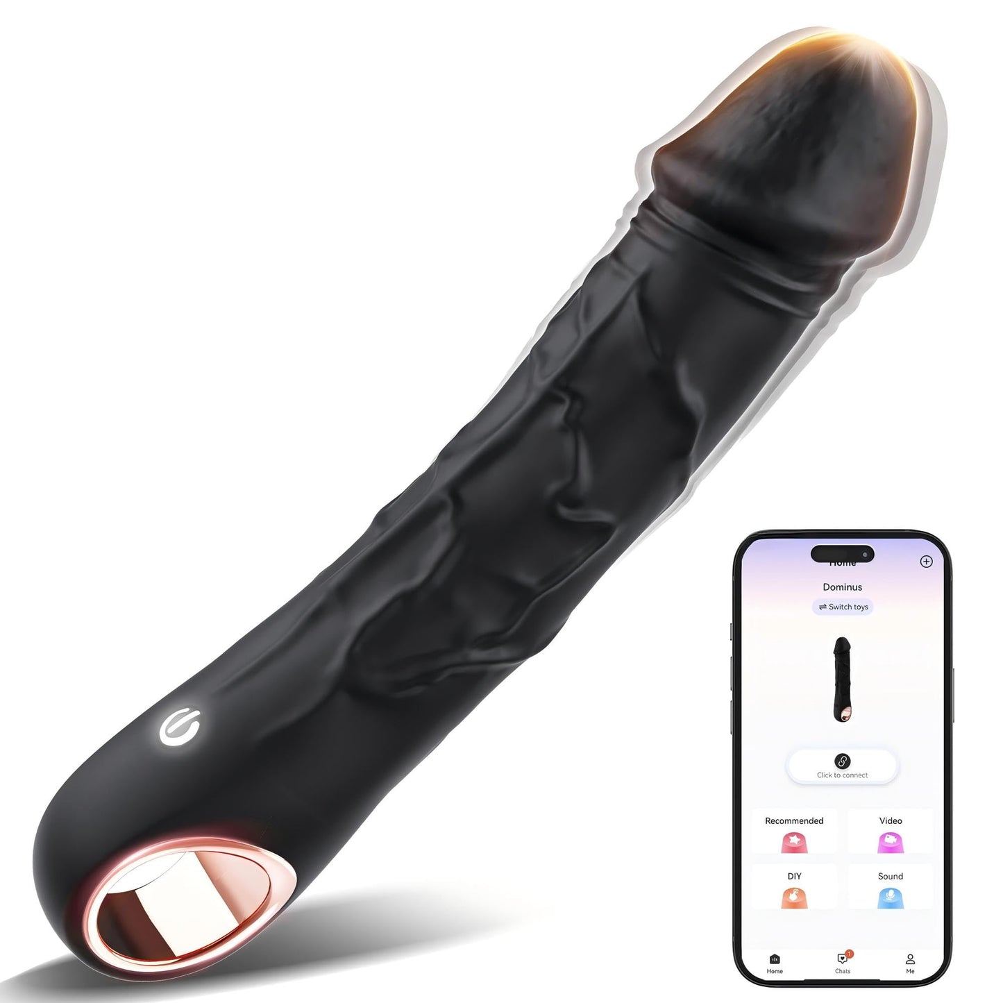 Klassischer Vibrator mit 10 Vibrationen und App-Steuerung, Tiefschwarz