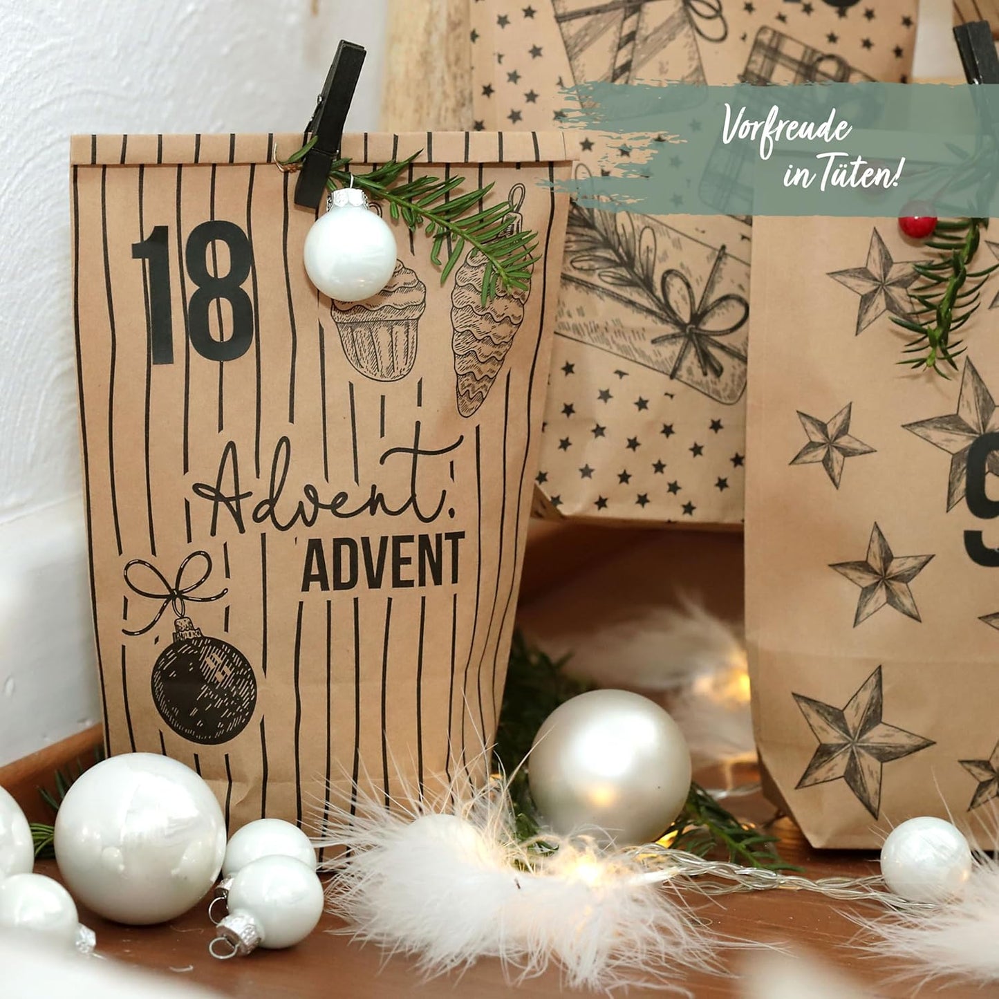 Adventskalender zum Befüllen, Packpapier-klassisch
