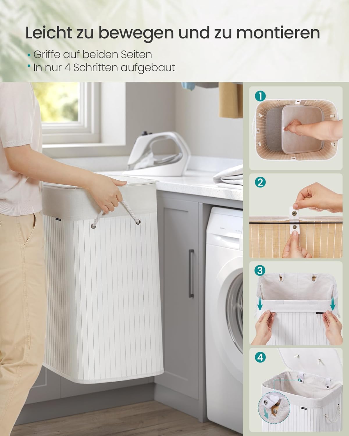 Wäschekorb mit Deckel, faltbar, 72 L Weiss