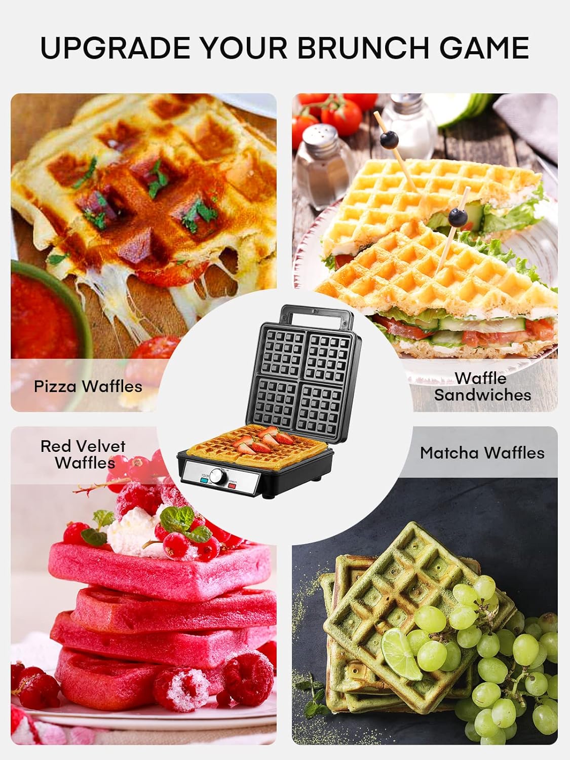 4-Scheiben Belgisches Waffeleisen mit Bräunungsregler, Schwarz