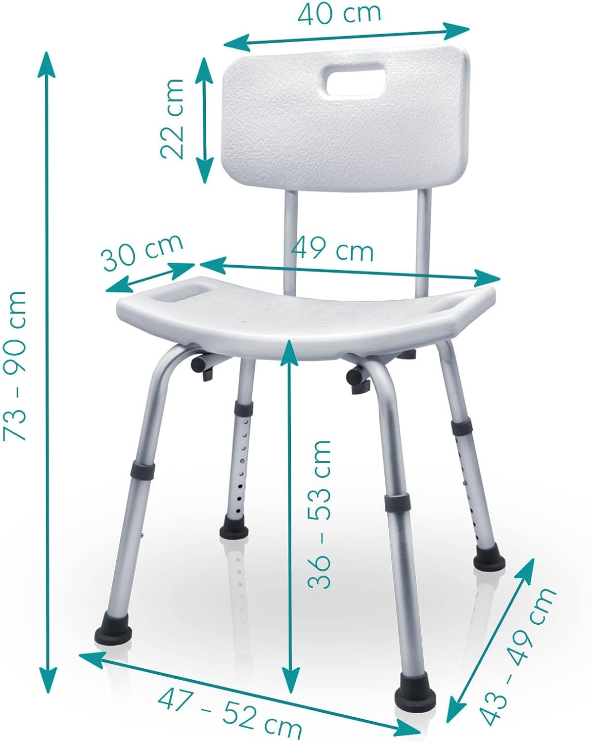 Duschstuhl höhenverstellbar mit Rückenlehne (bis 136 kg), Duschhocker mit Rückenlehne