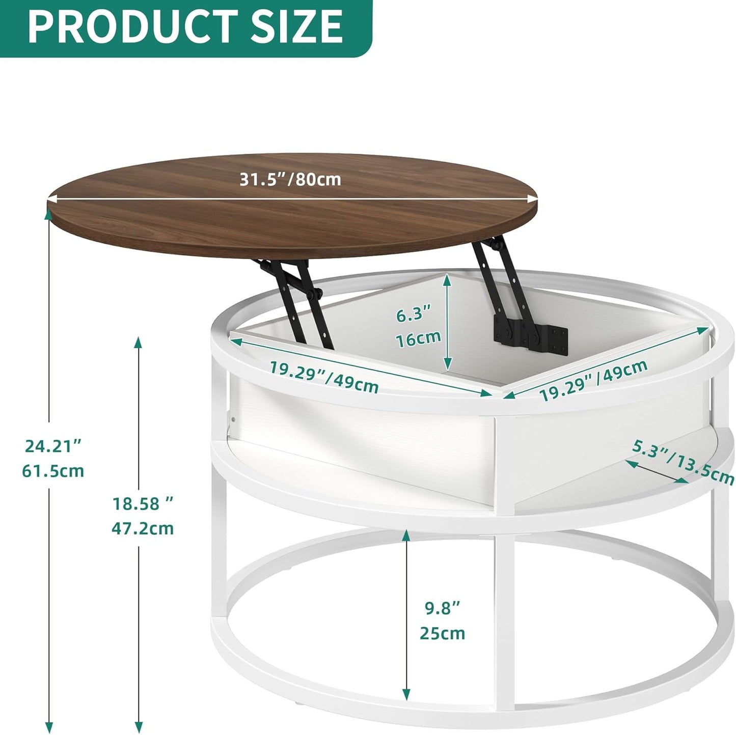 Couchtisch Rund mit Stauraum, Braun&weiss ; 80X80X47CM