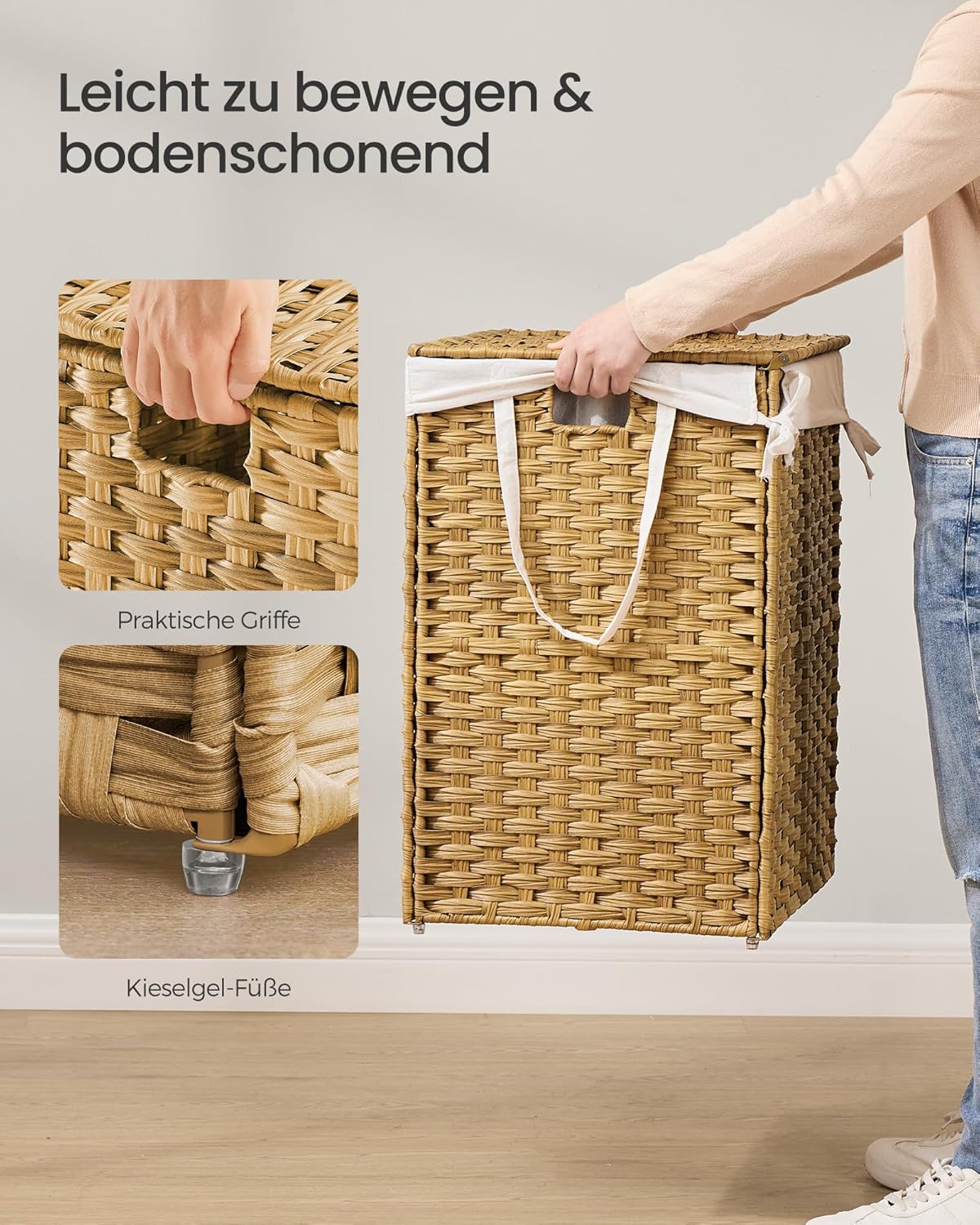 Wäschekorb mit 2 Fächern, Naturfarben 160 L