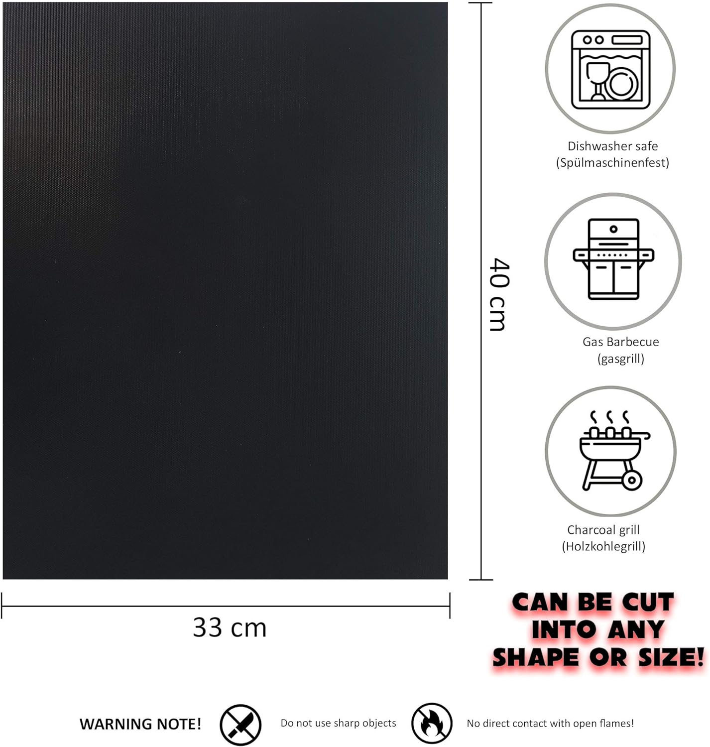 Grillmatten-Set, 3er Set - 40x33 cm bis zu 300°C
