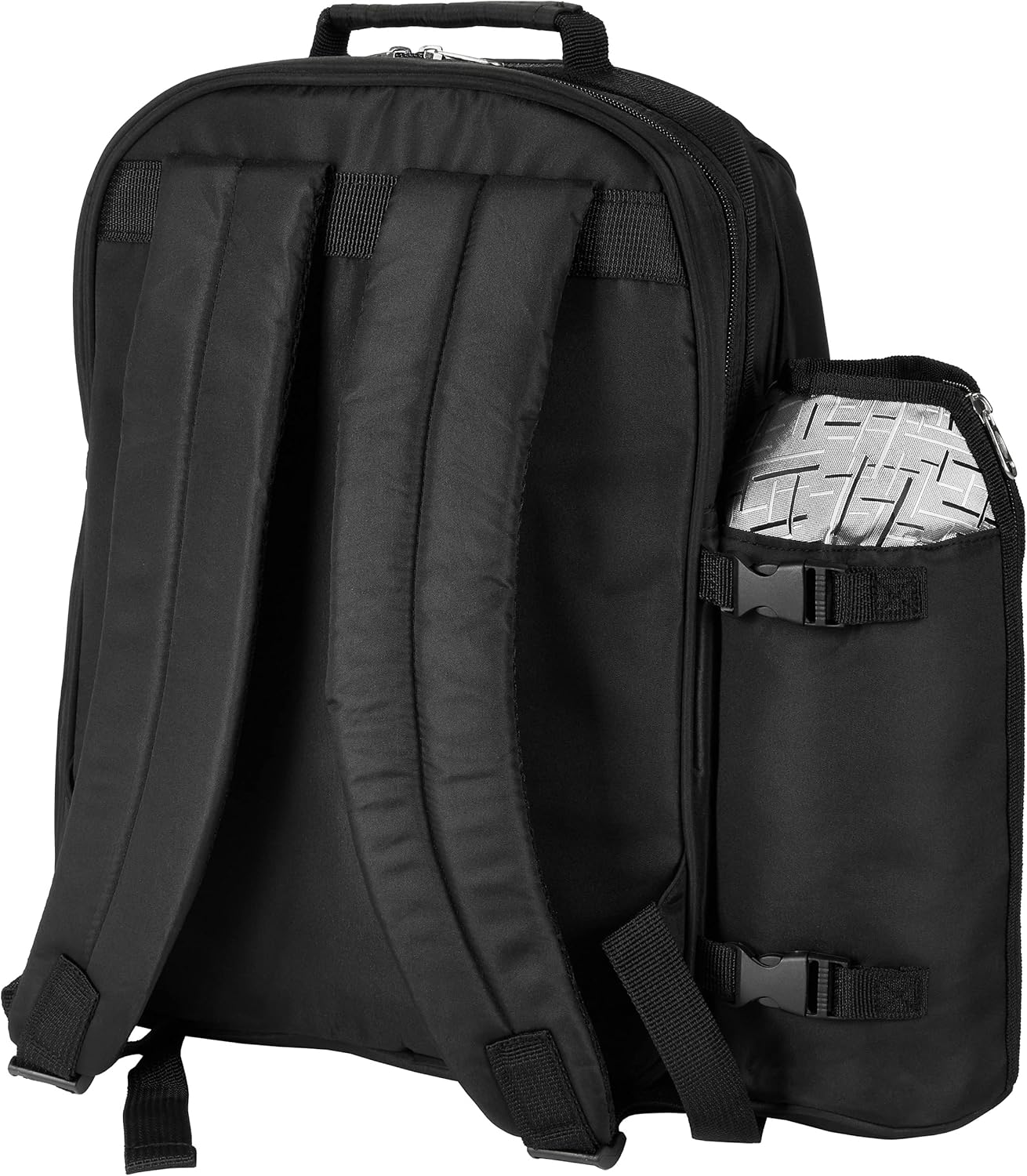 Picknickrucksack für 4 Personen inkl. Kühlfach + Iso-Flaschenhalter, Schwarz Silber - 4 Personen