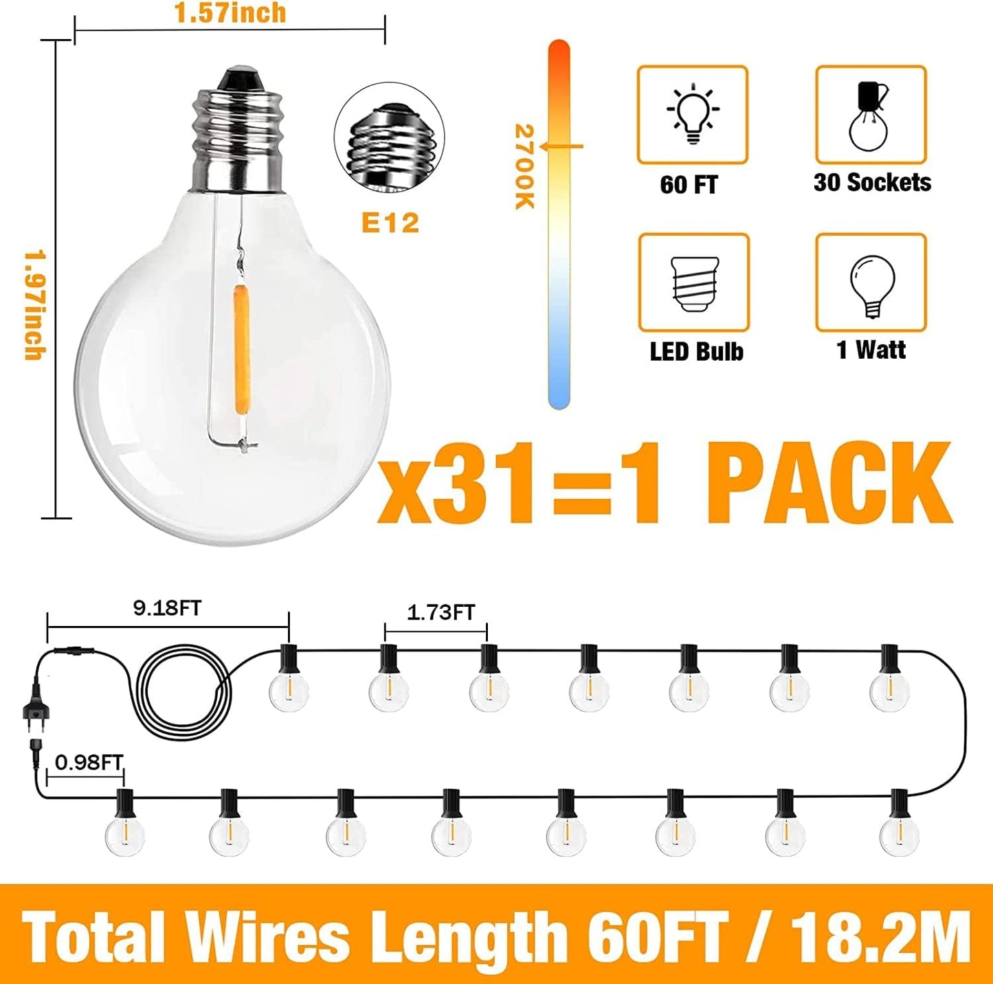 LED-Lichterkette, G40-18M