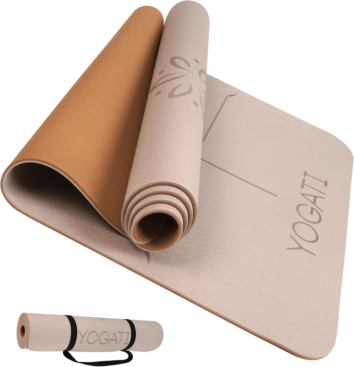 Rutschfeste Yogamatte mit Körperausrichtungspunkten, braun