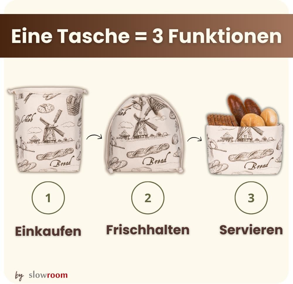 Brotbeutel zur Aufbewahrung (3 in 1), 3 in 1 Bakery