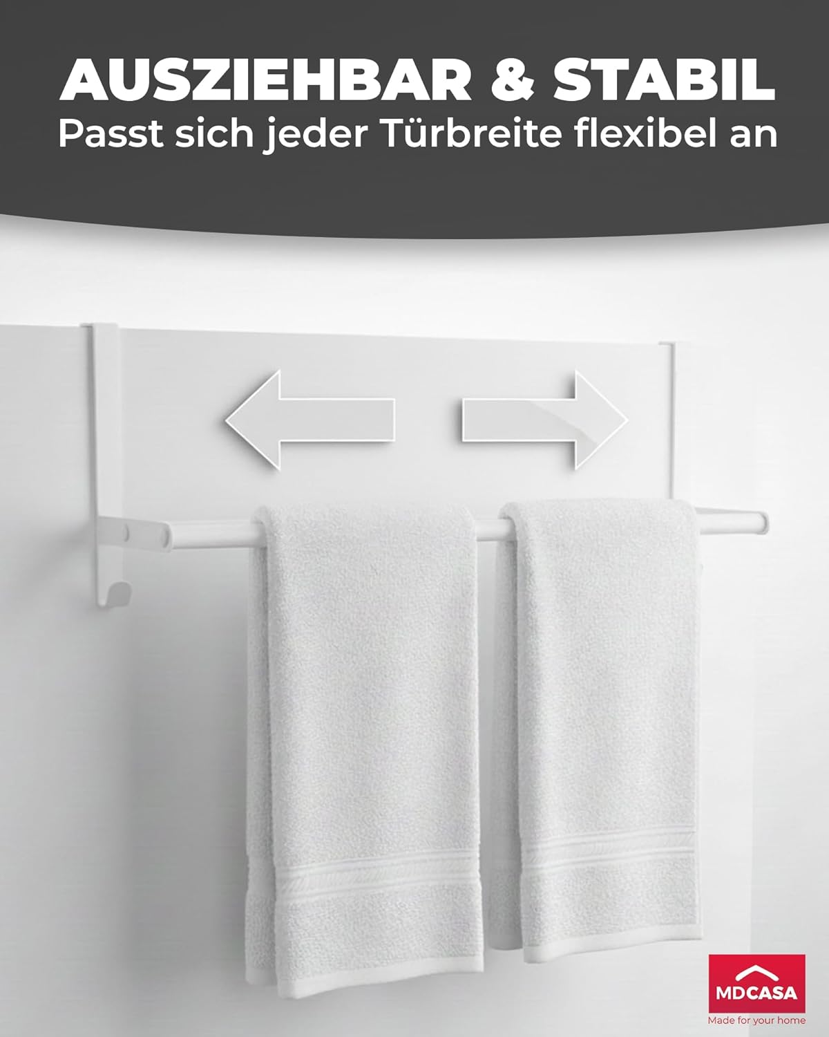 Verstellbarer Handtuchhalter ohne Bohren, Weiß