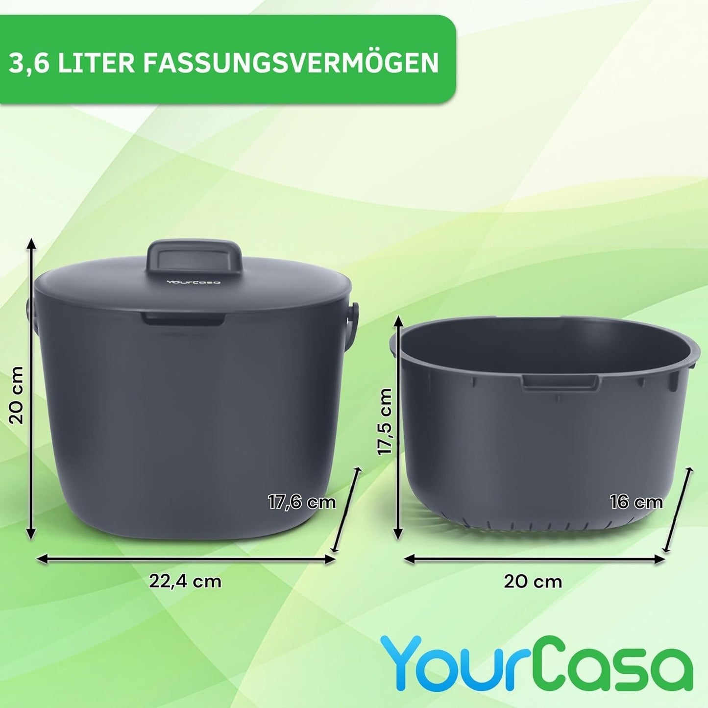 Geruchsdichter Komposteimer mit Sieb & ergonomischen Griff, 3,6 Liter Anthrazit