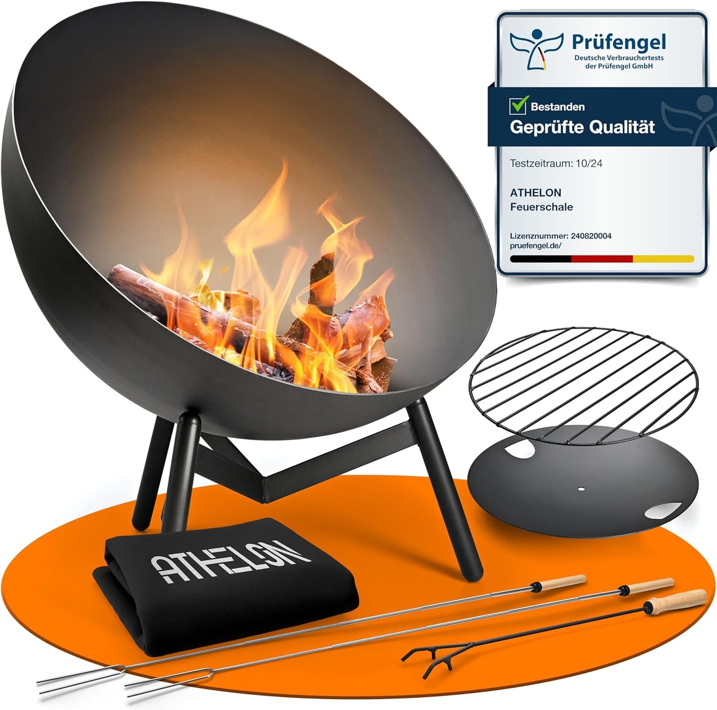 Feuerschale mit Kipp-Mechanismus, Schwarz