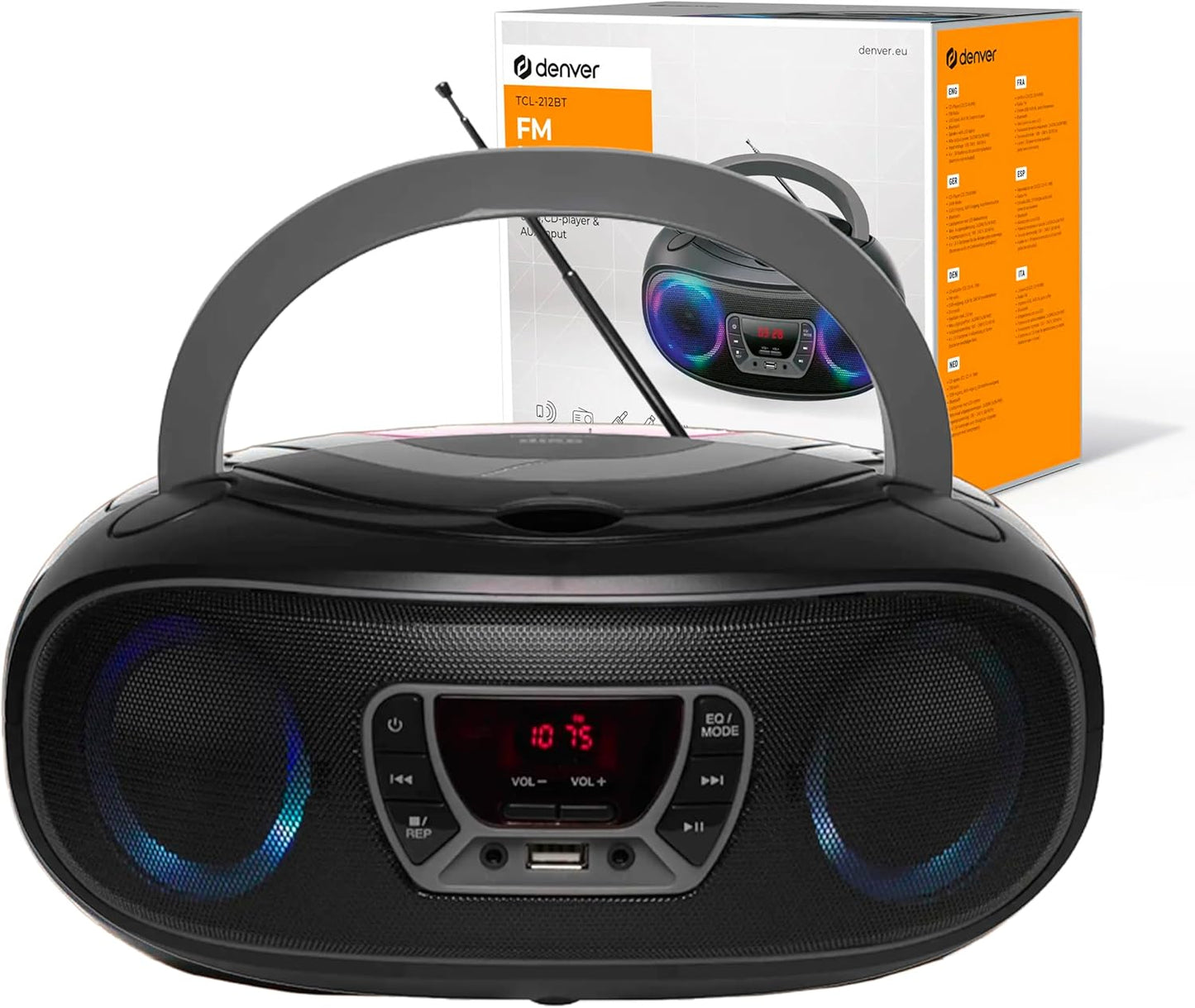 TCL-212BT Bluetooth Boombox mit CD-Player, Schwarz, Grau