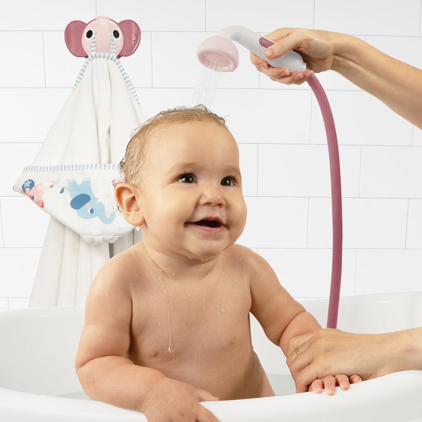Duschkopf für Baby-Badewanne mit Elefanten-Wasserpumpe, Zartrosa