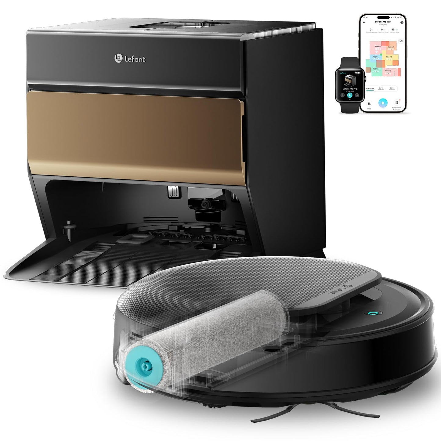 M5 Pro Saugroboter mit Absaugstation und Heisswasser-Moppwäsche, Gold