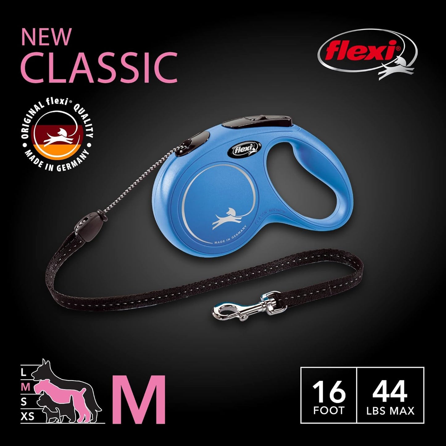 Klassische einziehbare Hundeleine, blau Medium, 16 ft