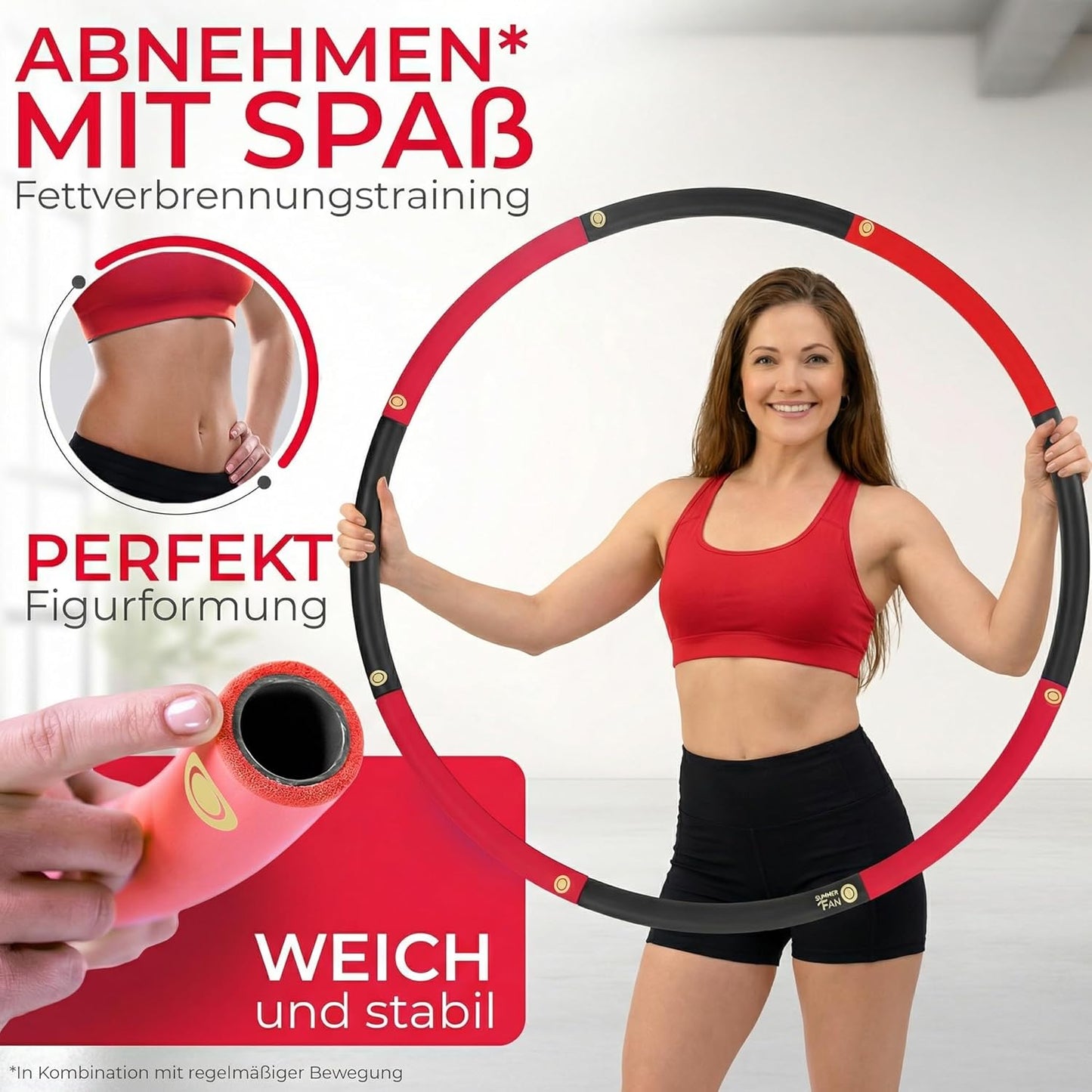 Verstellbarer Hula Hoop Reifen für Erwachsene, Rot-Schwarz | 1,2kg