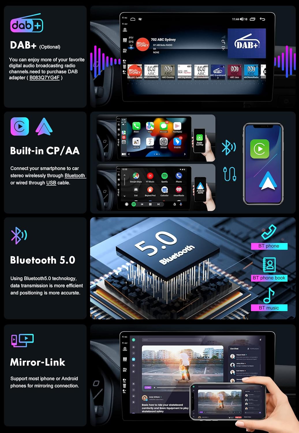 Android 12 Autoradio für Opel Modelle mit Carplay, 4G64G-DSP+Android Auto+Carplay-Grau