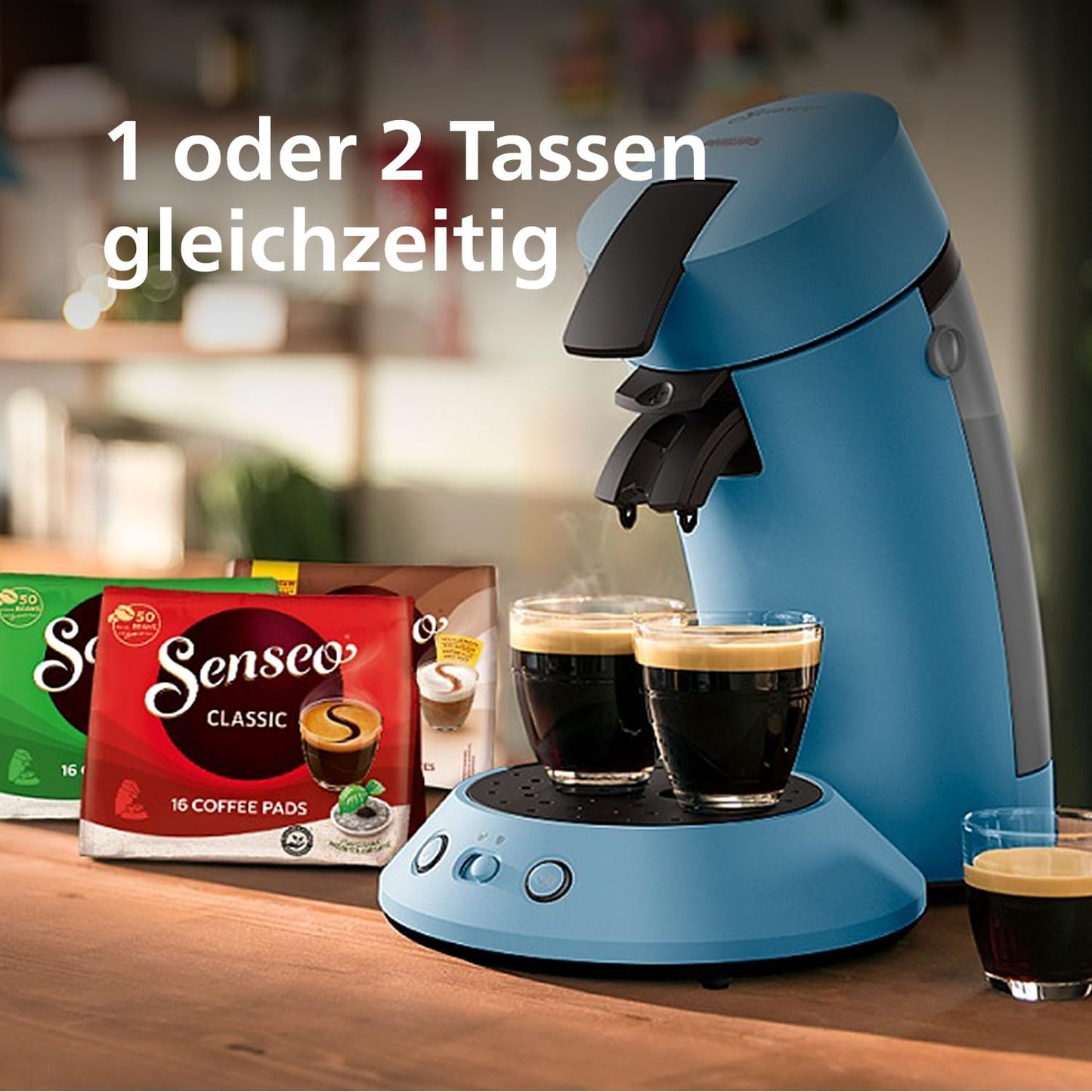 Kaffeepadmaschine mit Kaffeestärkeauswahl, Blau Pavone