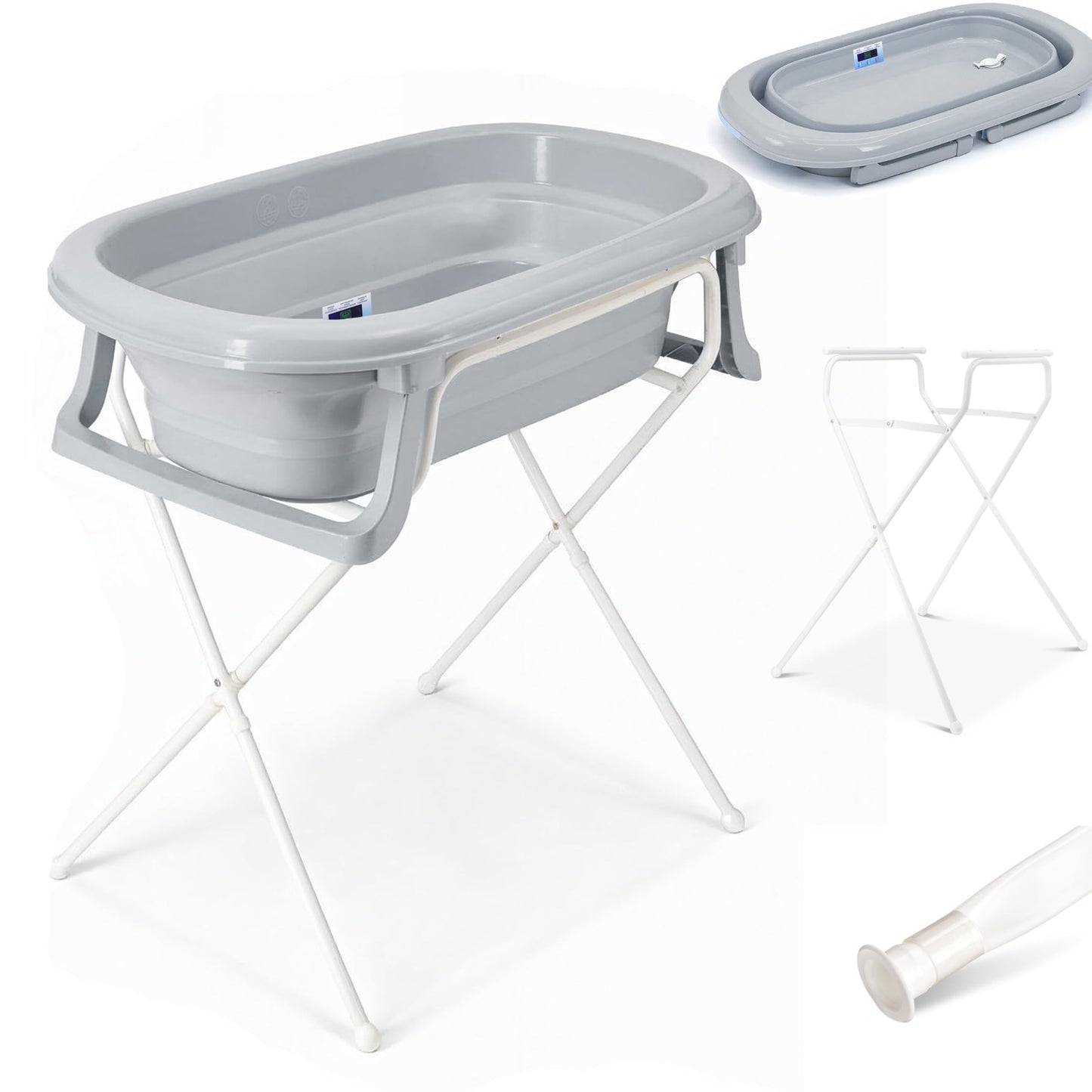 4-teiliges Babybadewannen-Set mit Ständer, Grau 4-Set