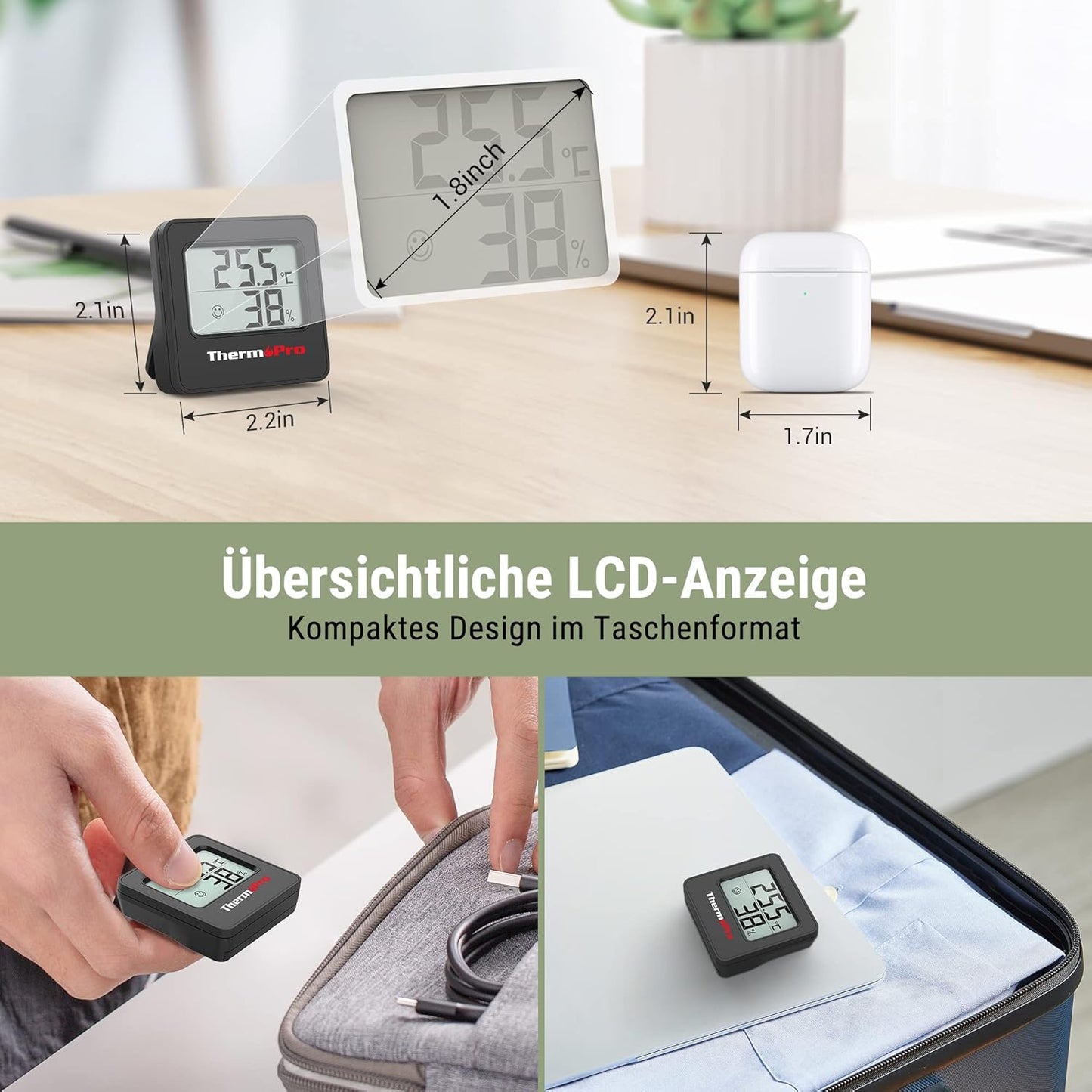 TP157 Mini Thermo-Hygrometer (3er-Set), Klassisch 3 Stück