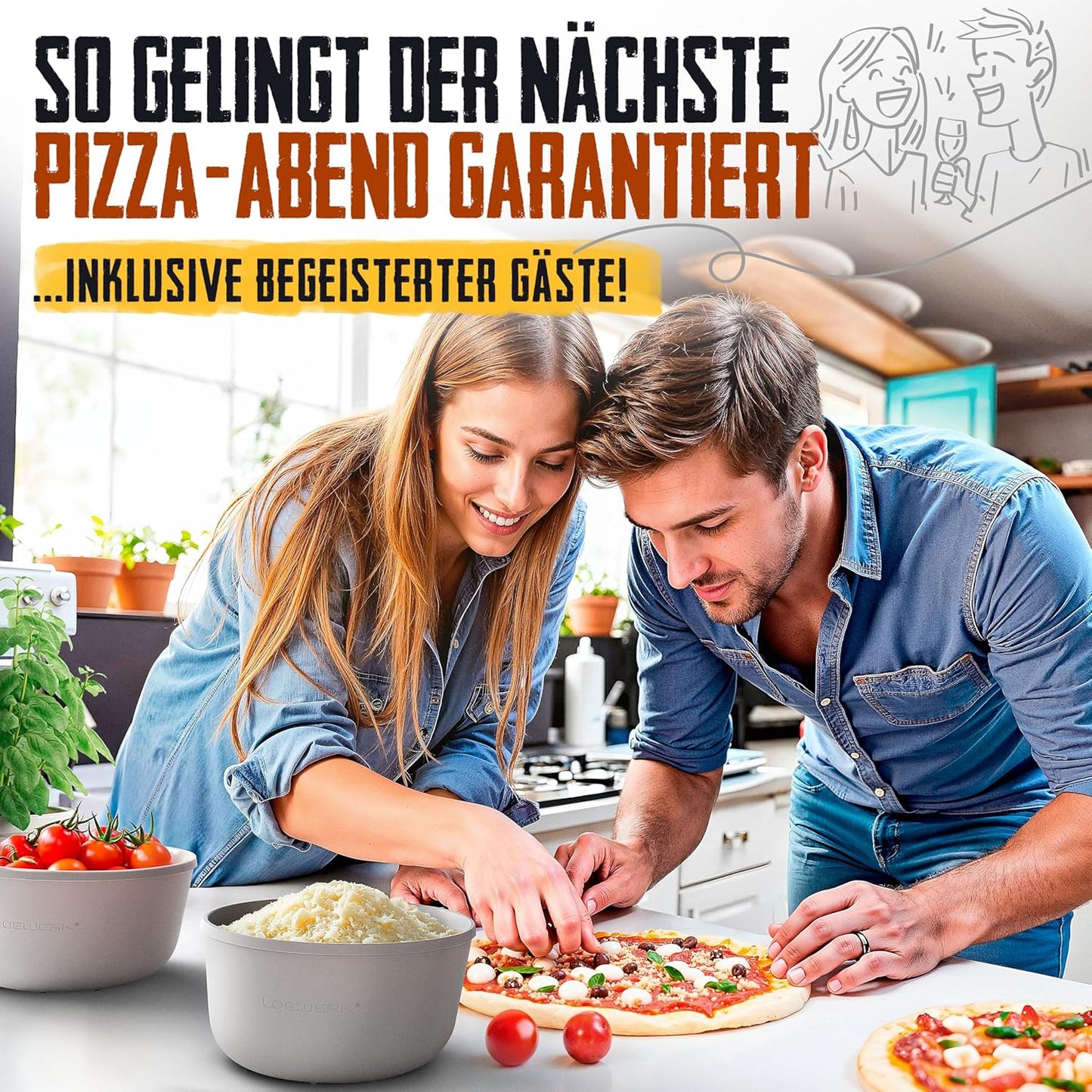 6er-Set Pizzaballenbox mit Deckel und Teigspatel, 6er Set - Schwarz/Grau + Teigspatel