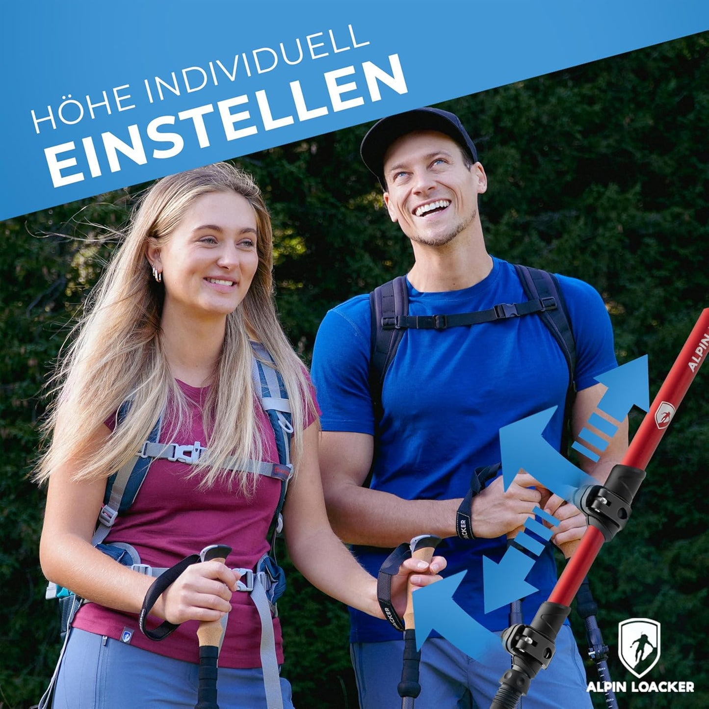 2 x Teleskop-Wanderstöcke, Expedtion Light - Rot