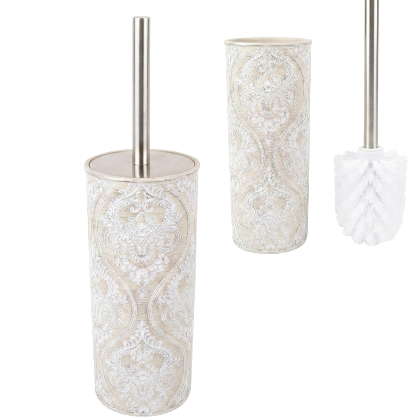 Toilettenbürsten-Set mit Damast-Relief, Klobürste Damask