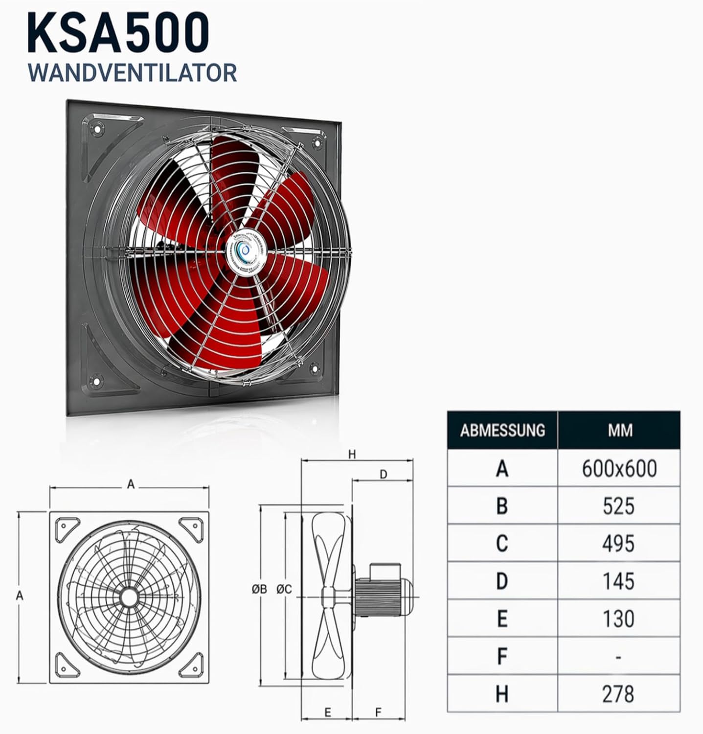 Hochleistungs-Axialventilator KSA500 (6900m³/h), KSA500; 6900m³/h