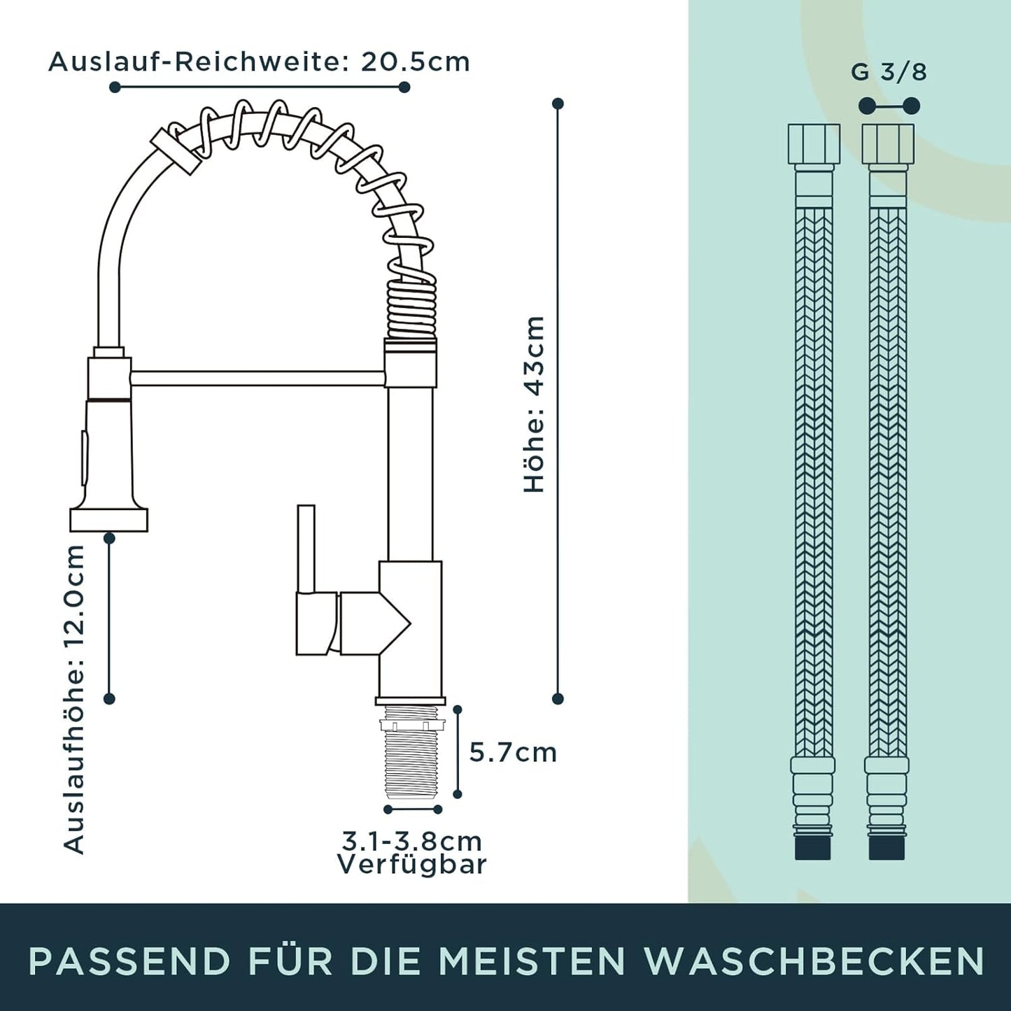 Küchenarmatur mit Brause, Matt-schwarz