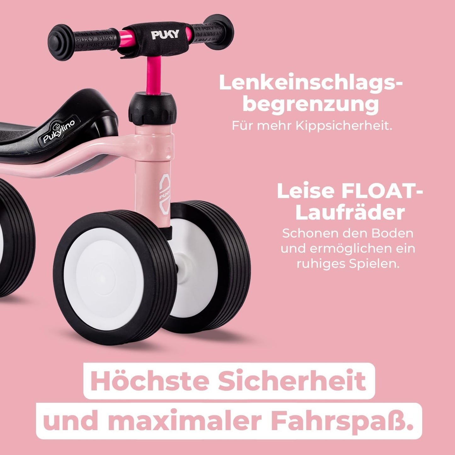 PUKYLINO Rutschfahrzeug mit Lenkerpolster retro rose, Retro Rose + Lenkerpolster