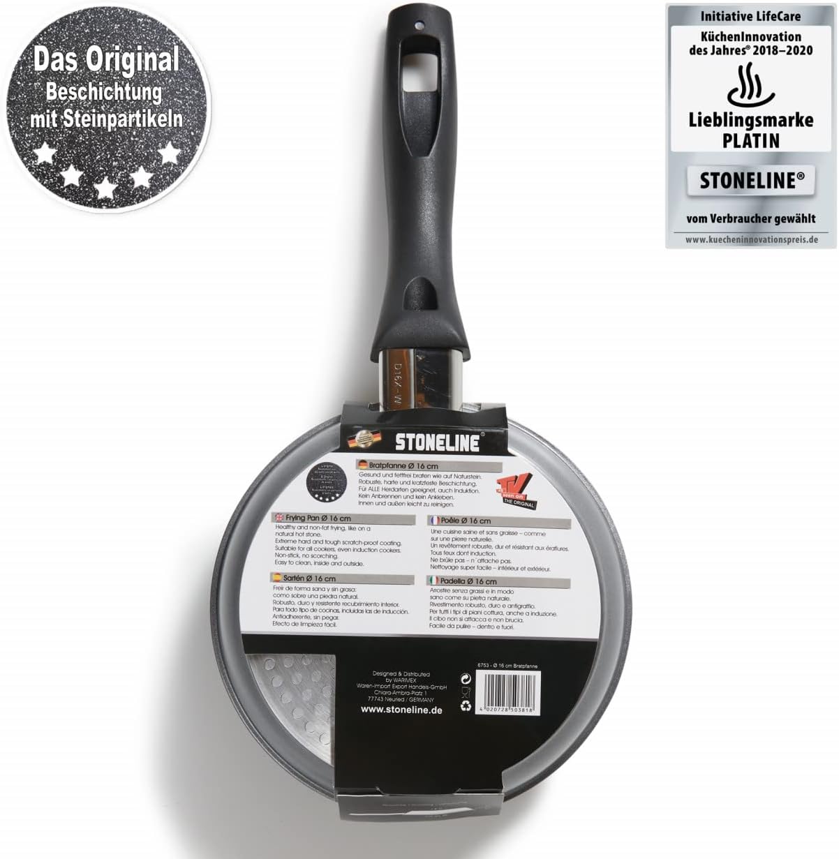 Antihaft-Induktionspfanne 16 cm (kratzfest, Steinpartikel), Grau 16cm