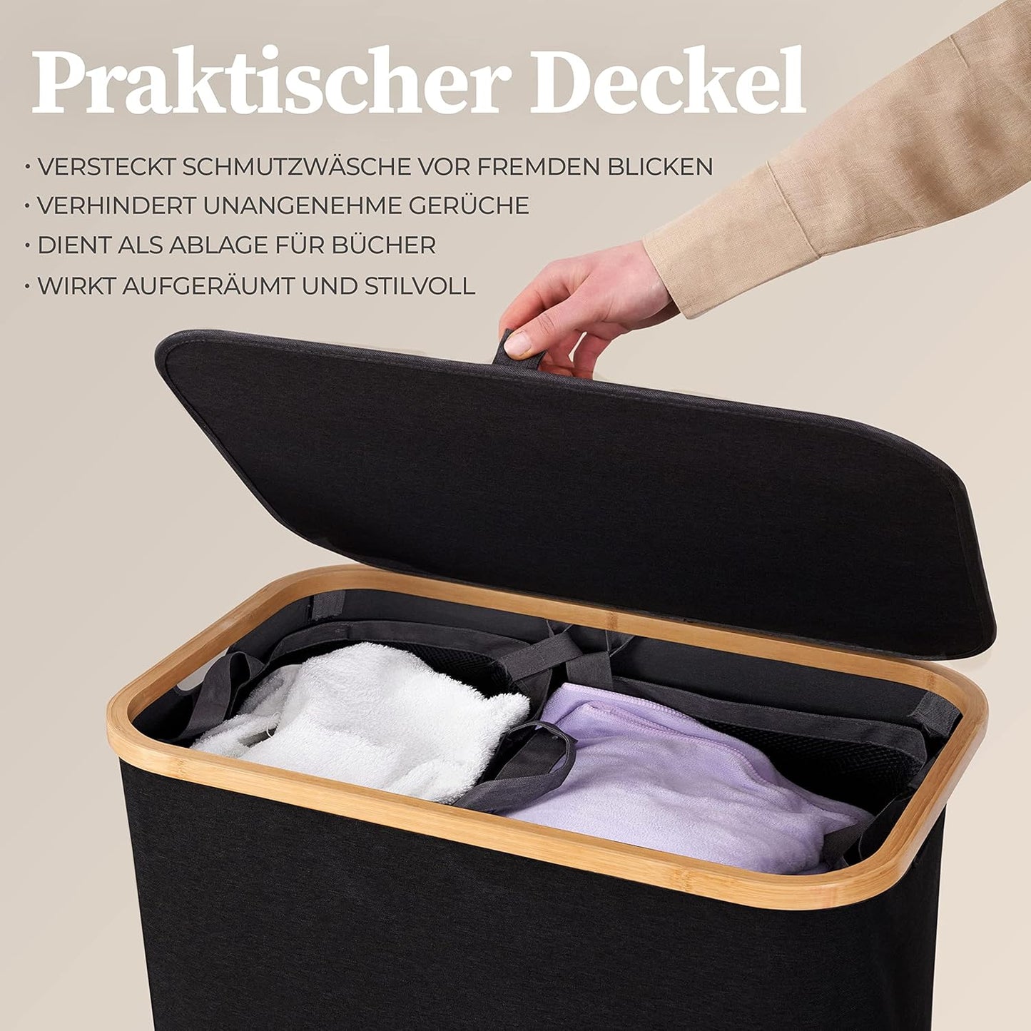 Wäschekorb Adrian, 141L 141l Schwarz