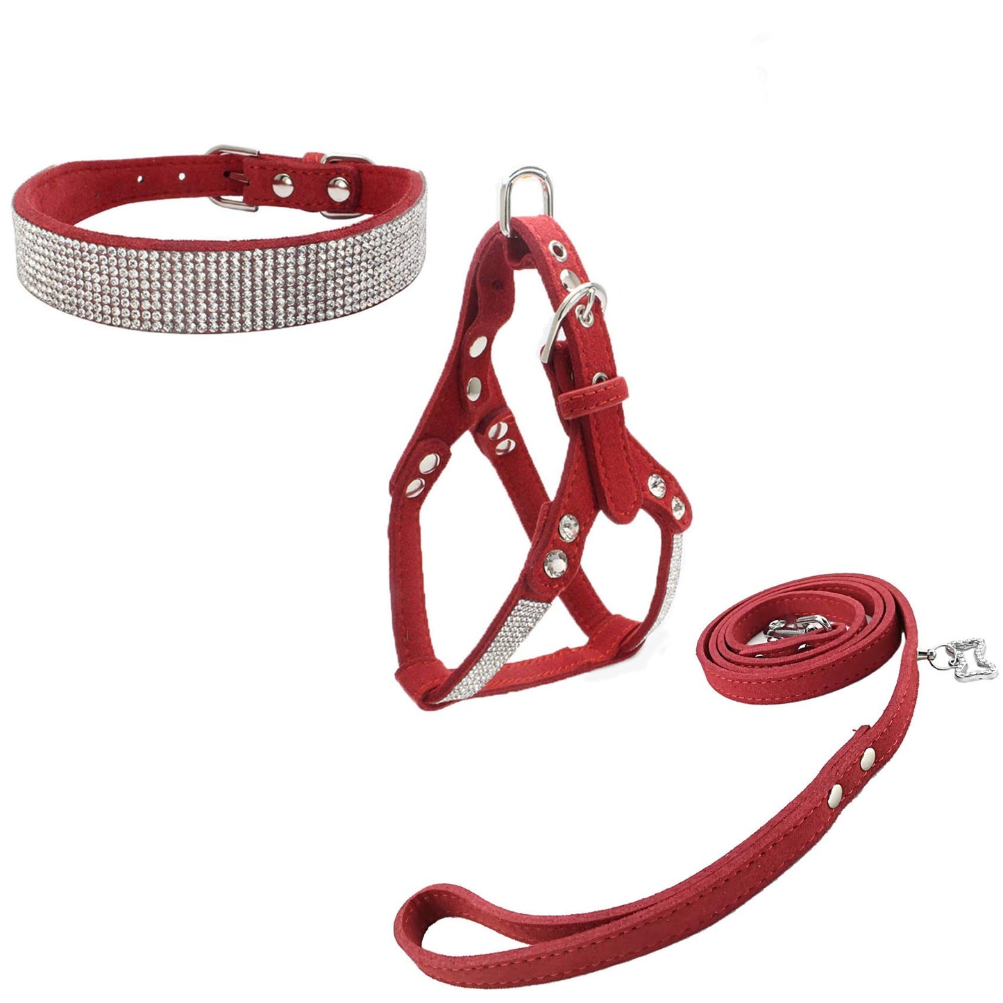 3-teiliges Hundehalsband-Set mit Geschirr und Leine, L Rot