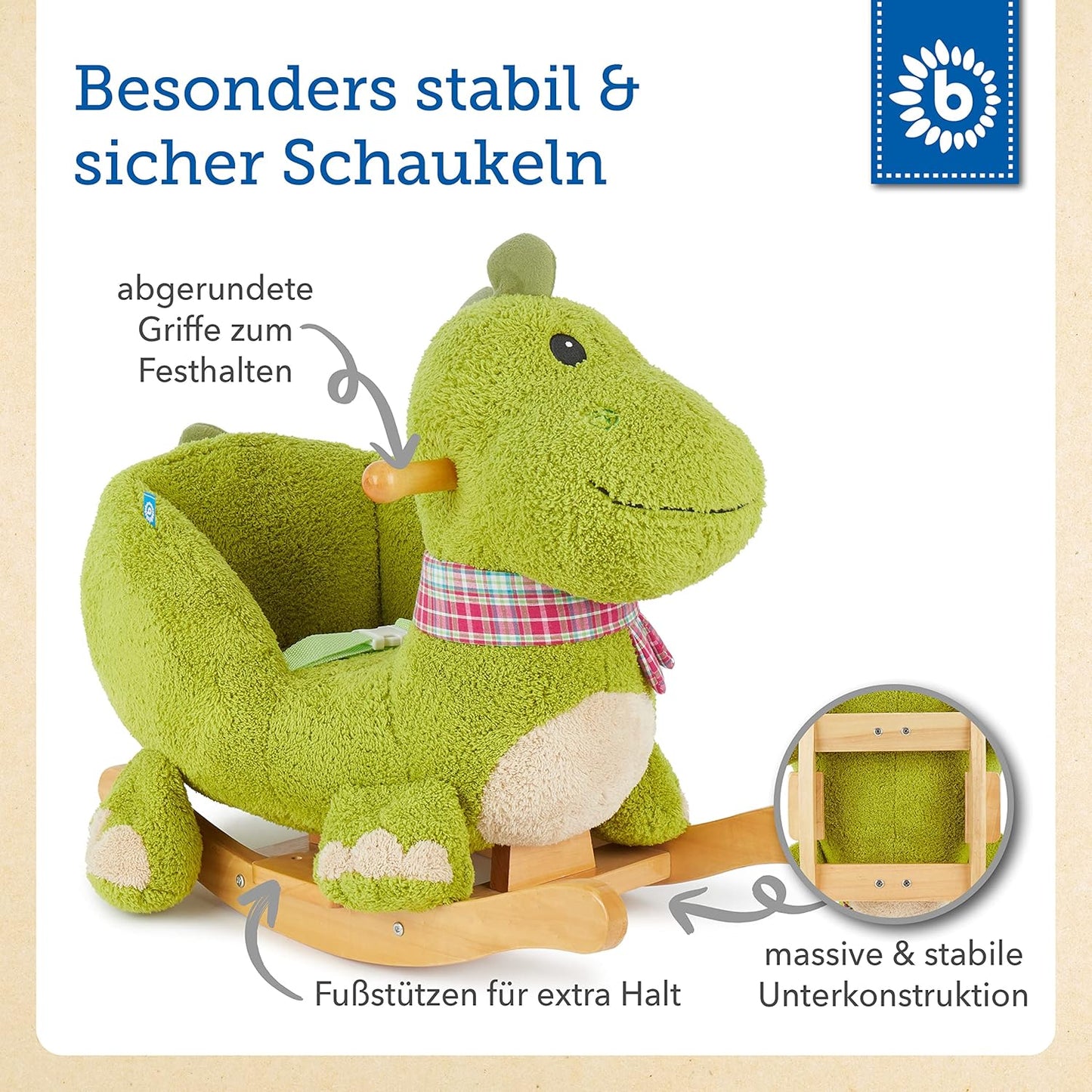 Plüsch-Schaukeltier - Dino mit Sicherheitsgurt, Dino
