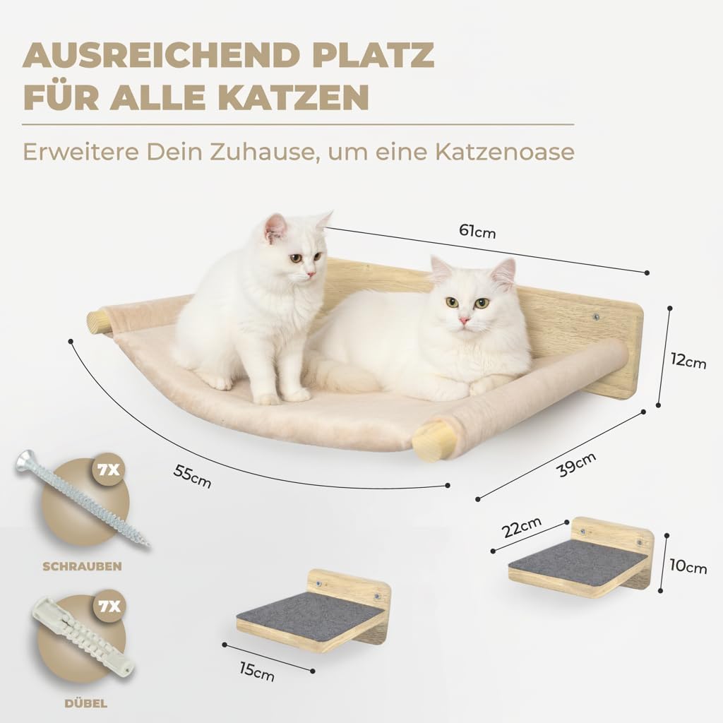 Kletterwand Katzentreppe-Set, Vollholz (3-teilig)