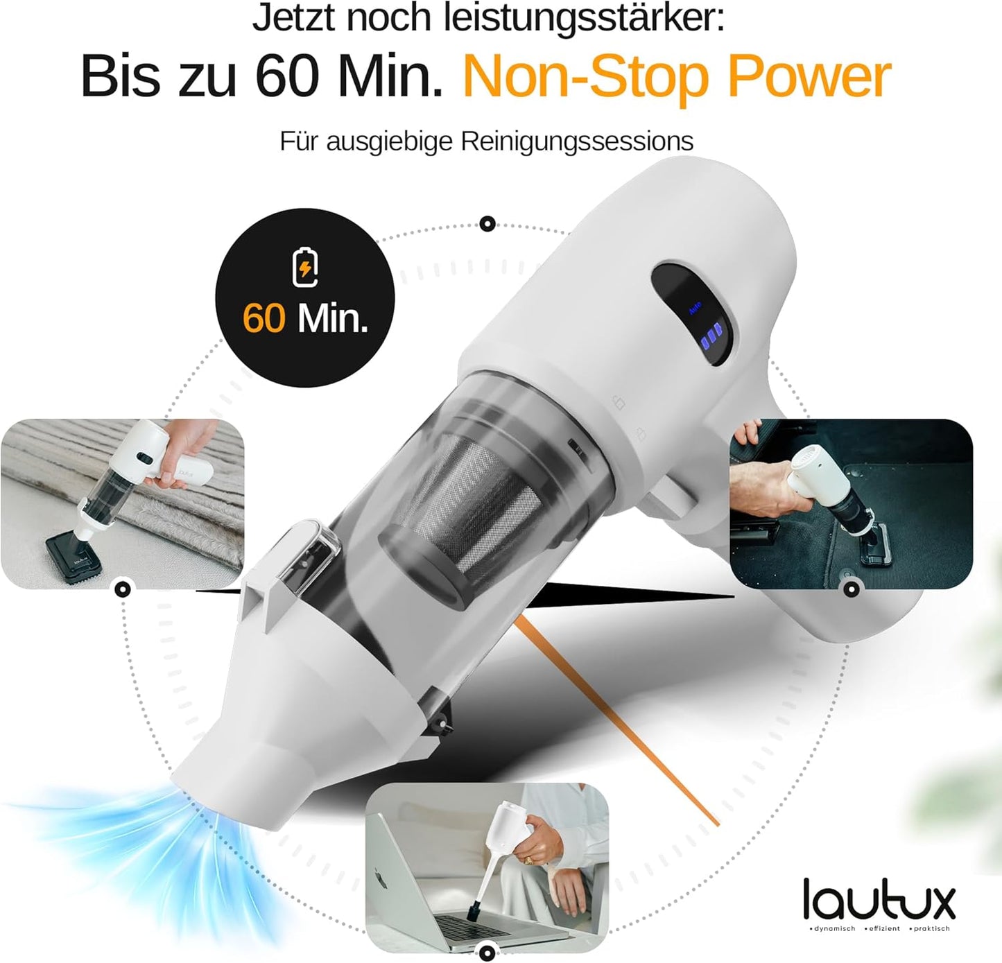 Handstaubsauger Turbotastic Pro 2 mit HEPA-Filter, 4-in-1 Düsen, Perlweiss Premium Set