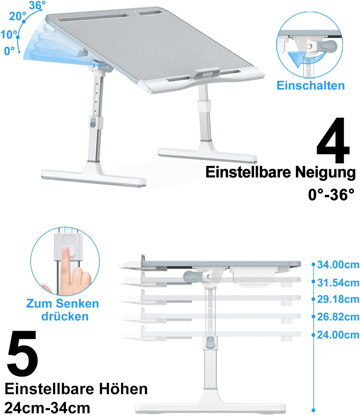 Verstellbarer Laptoptisch, Grau