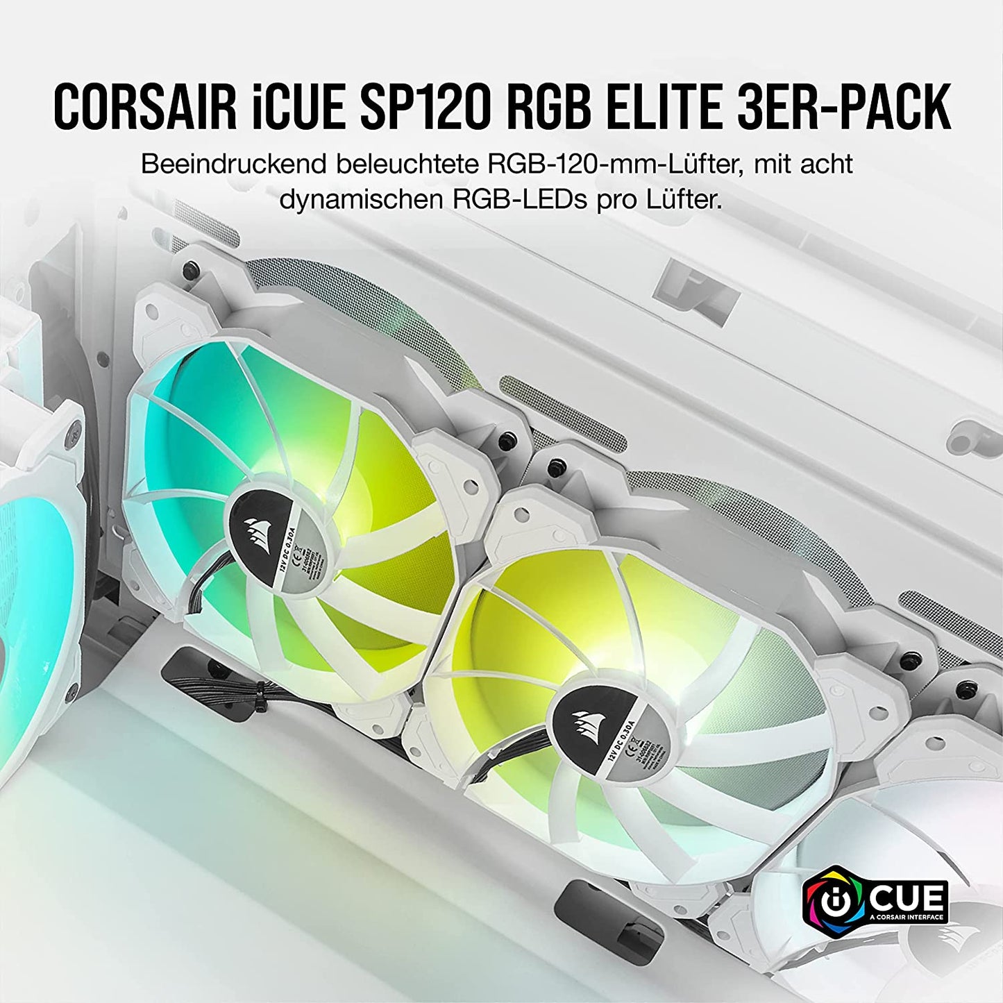 iCUE SP120 RGB E ELITE Performance 3x 120x120x25, Gehäuselüfter, 3-Pack mit Lighting Node CORE