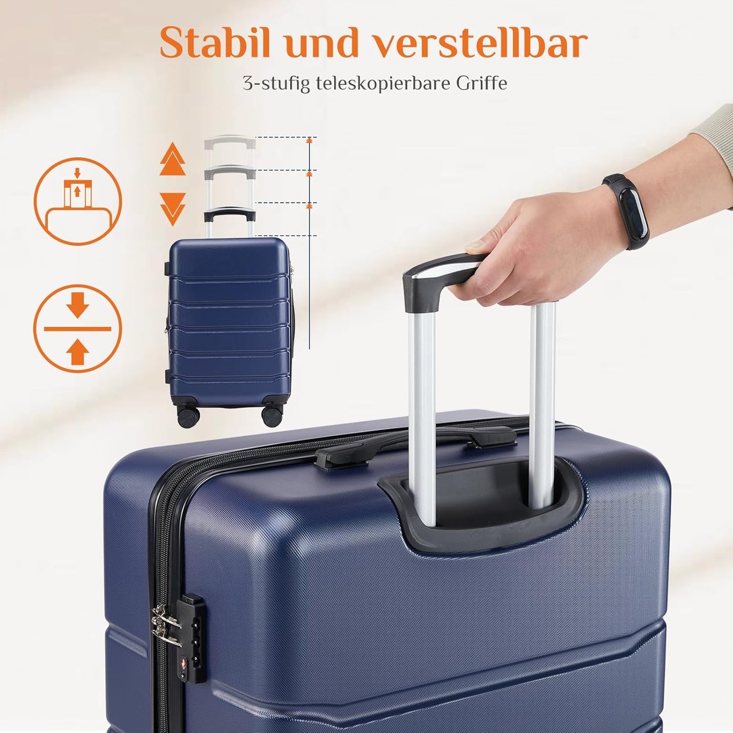 3-teiliges Hartschalen-Kofferset mit TSA-Schloss, Blau 3-Piece Set (20/24/28)