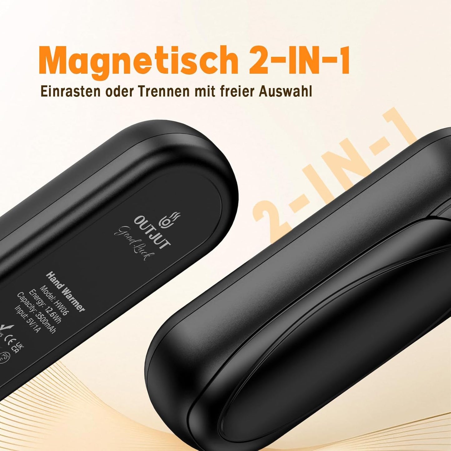 2er-Set Wiederaufladbare Handwärmer, 4-Pack Schwarz