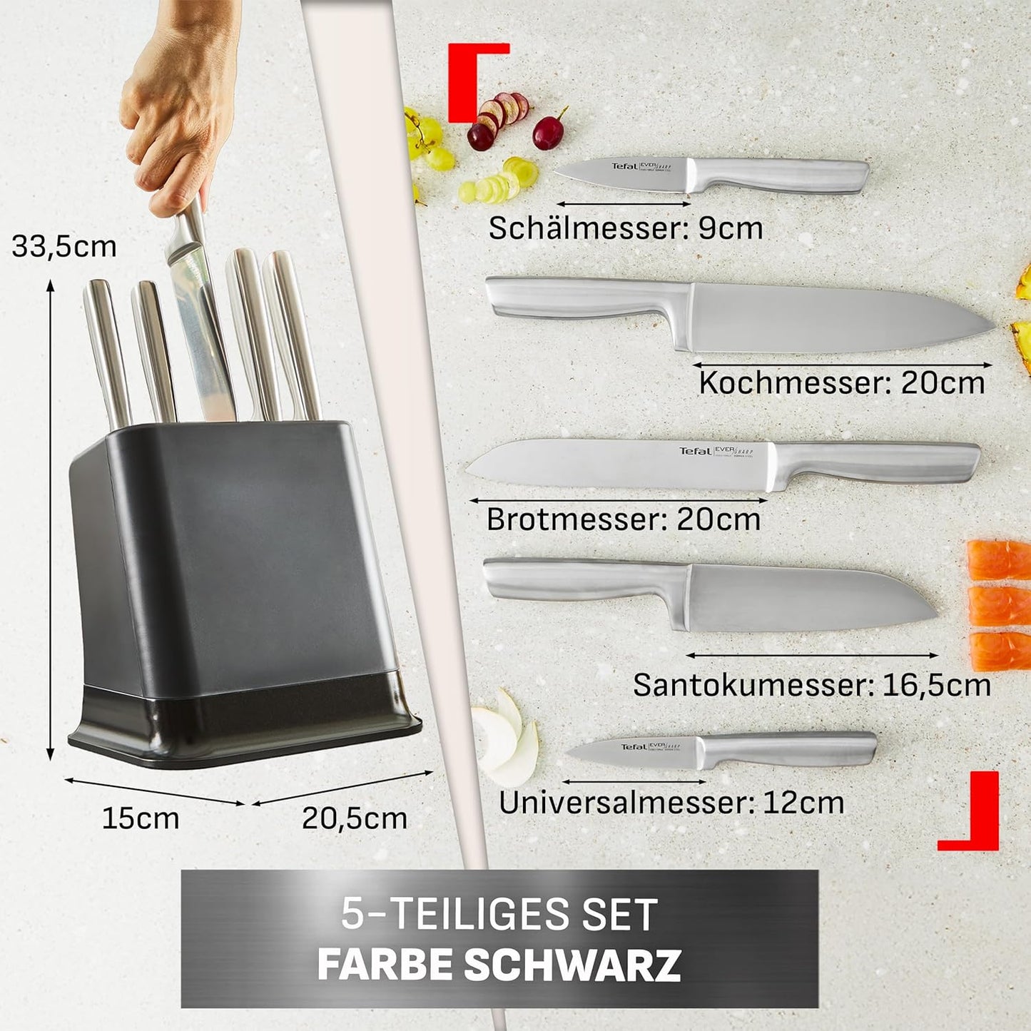 EverSharp Pro Messer-Set mit Schärfblock, 5-tlg. Messerblock Schwarz