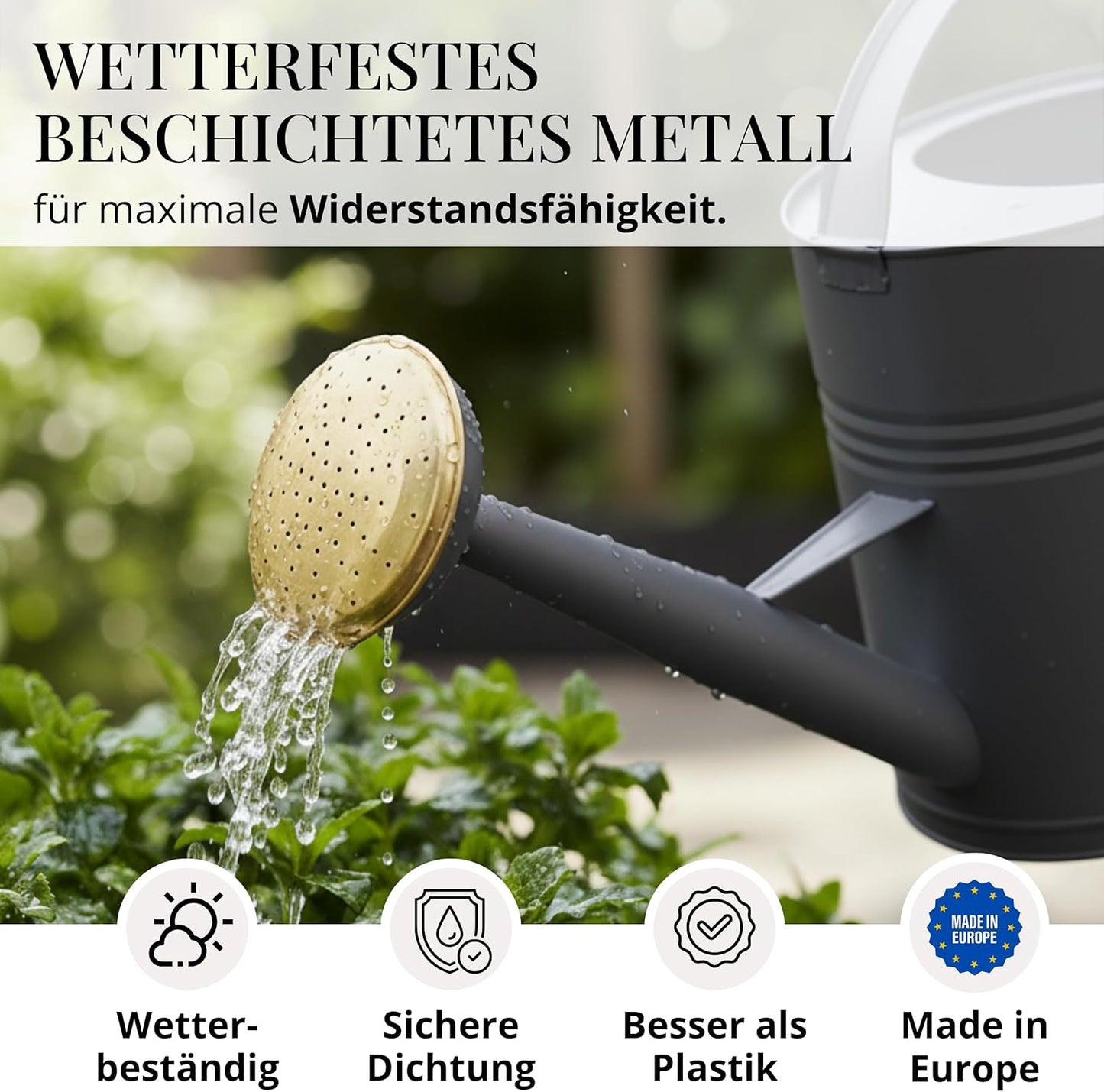 Metall-Giesskanne 5L mit abnehmbarer Brause, Anthrazit
