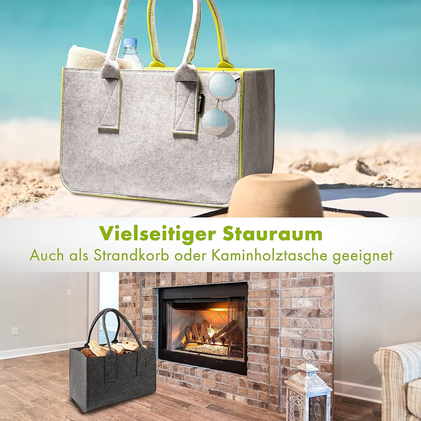 Filztasche Premium Einkaufskorb faltbar, Dunkelgrau 2 / Dunkelgrau 1