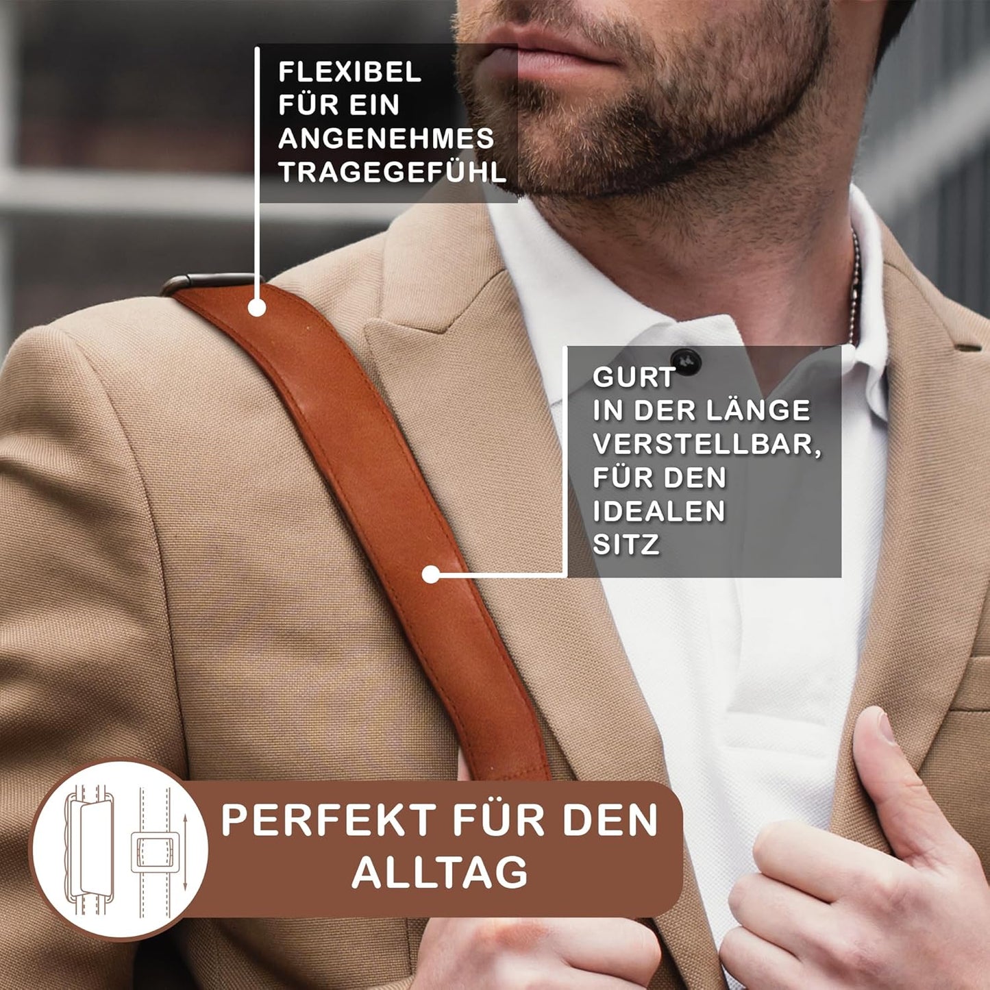 Marlon - Herren Ledertasche, Cognac - Glänzend