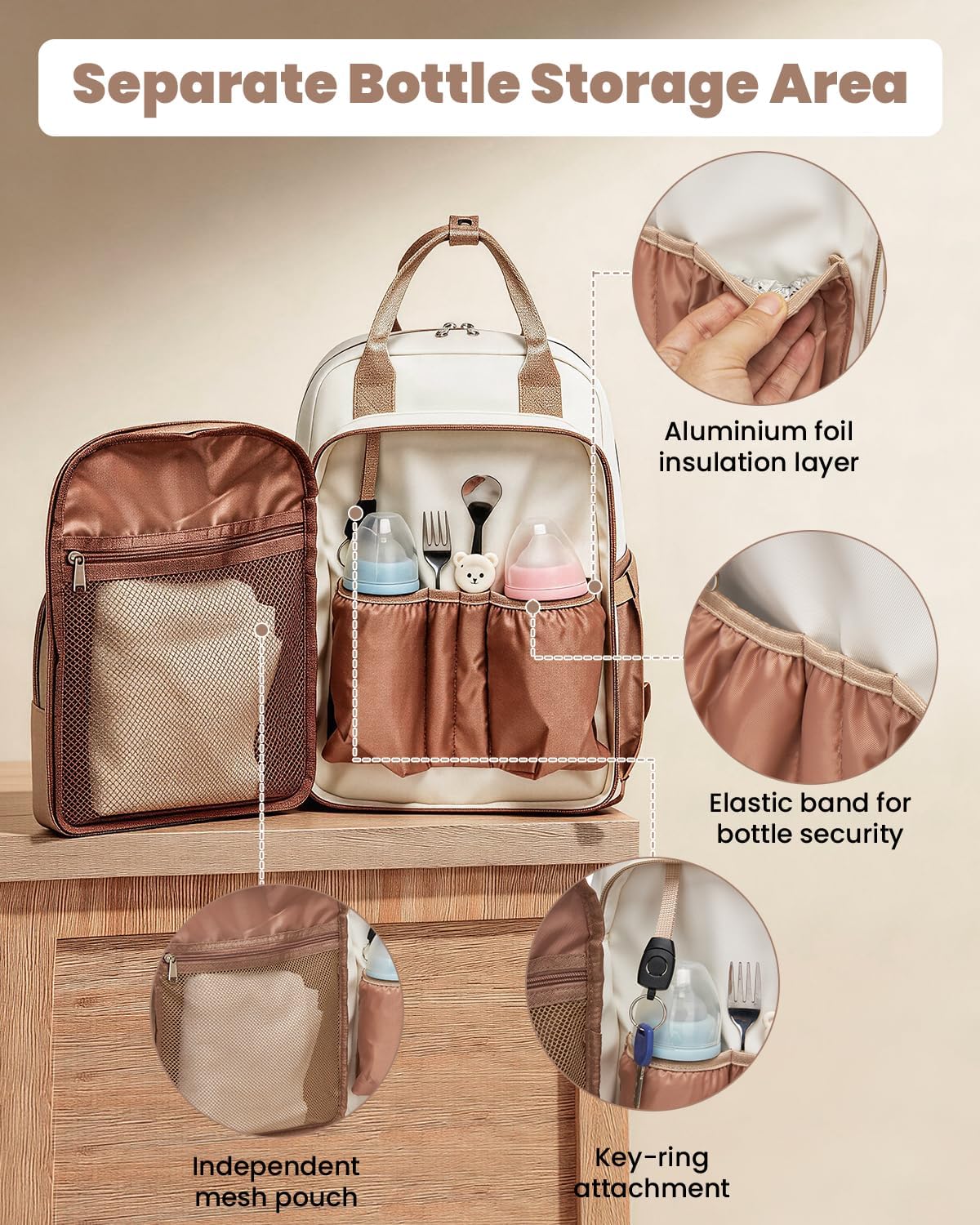 Wickelrucksack mit Kinderwagengurten, Khaki&beige