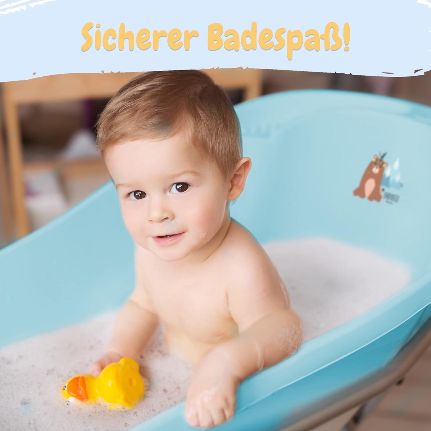 Babybadewanne mit Stöpsel, Bärchen Blau 1 - Set
