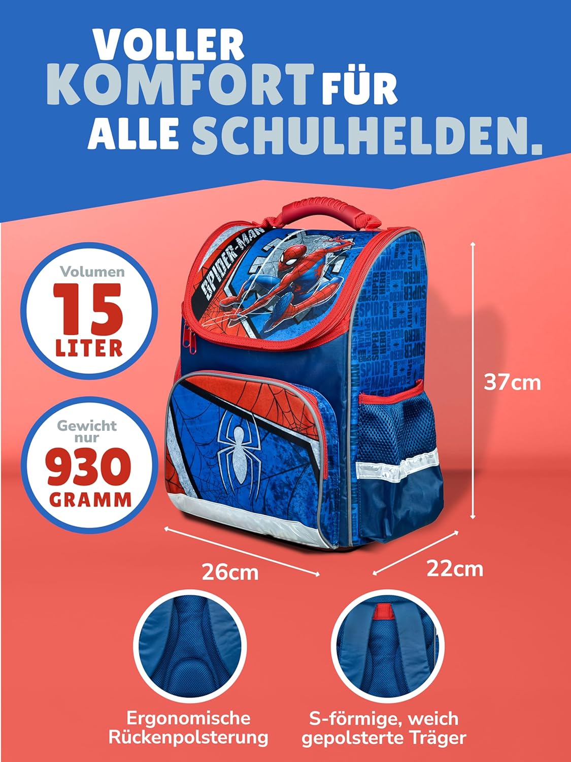 10-teiliges Schulranzen-Set Spiderman, Komplett Set mit Schultüte