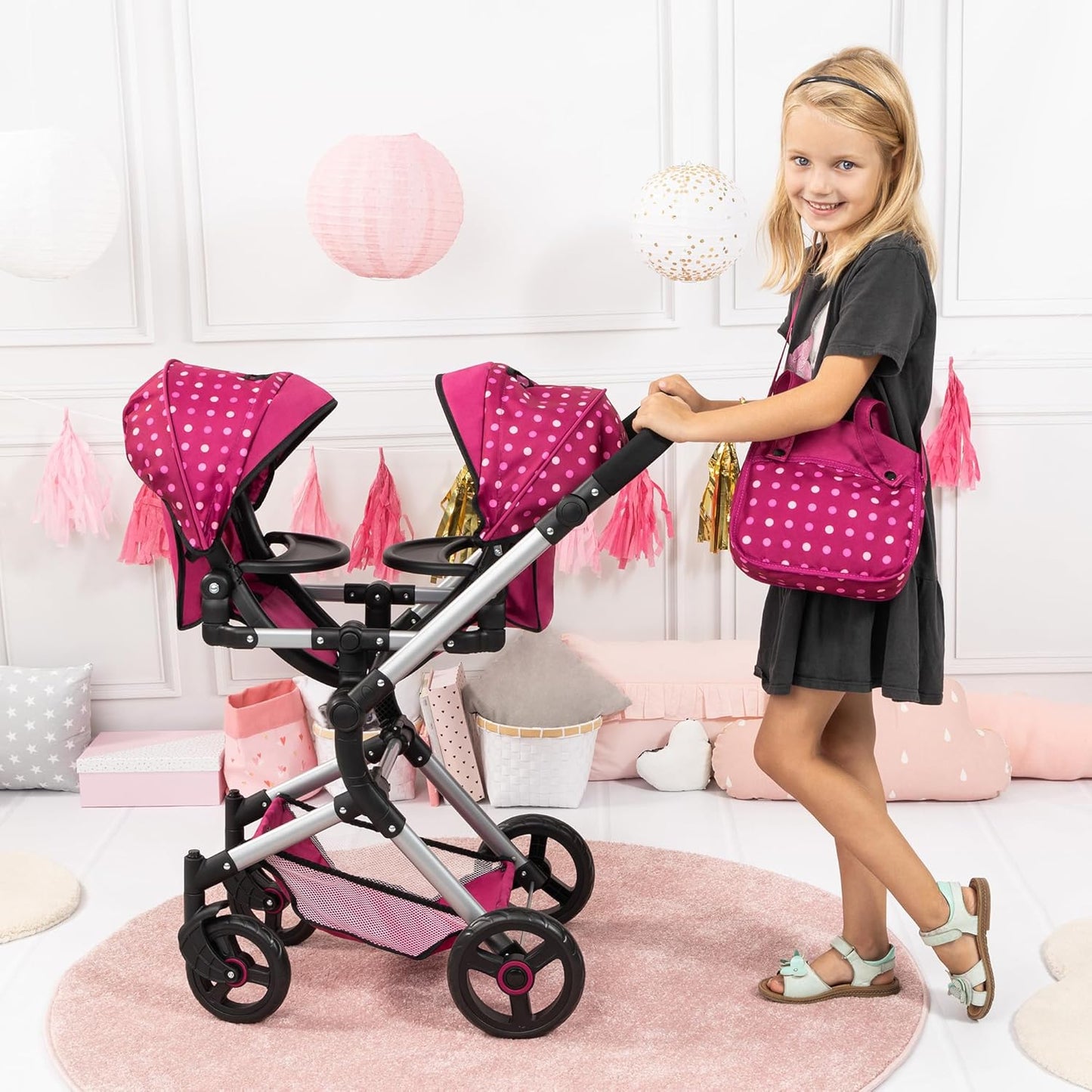 Zwillingspuppenwagen Twin Pram Neo mit Schwenkschieber