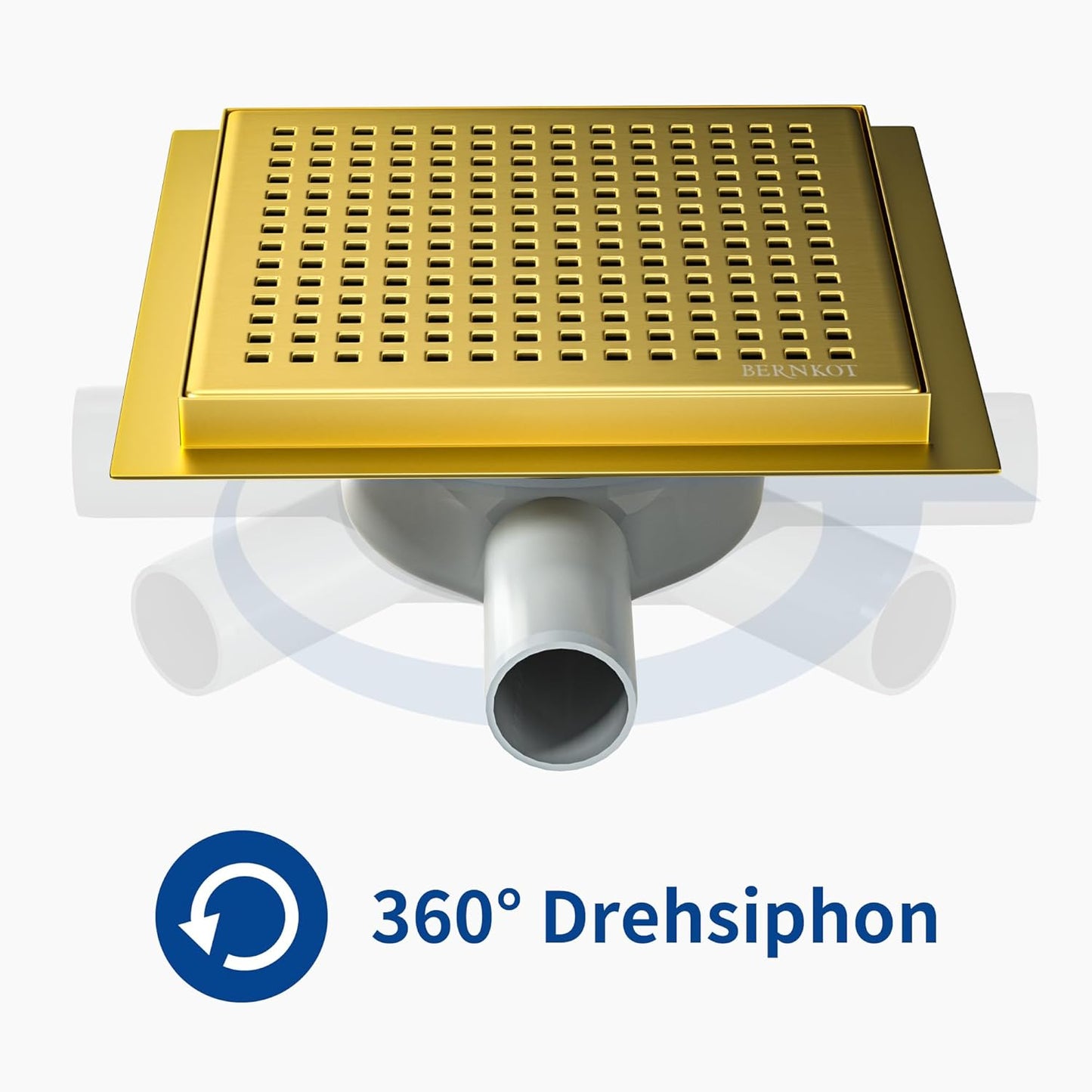 Flacher Bodenablauf mit Siphon und Haarsieb (20 cm), Gold 20cm