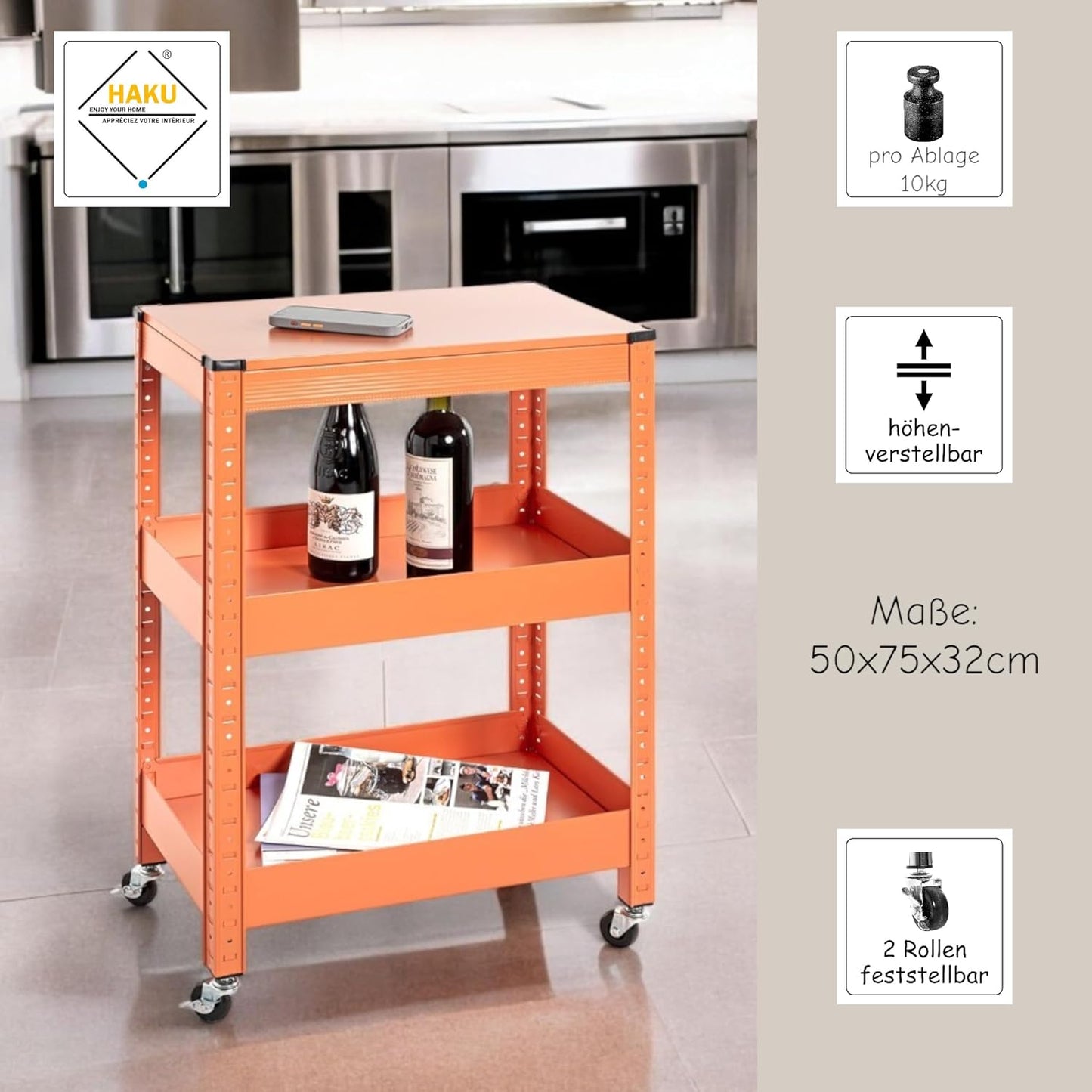 Moderner Servierwagen, Orange